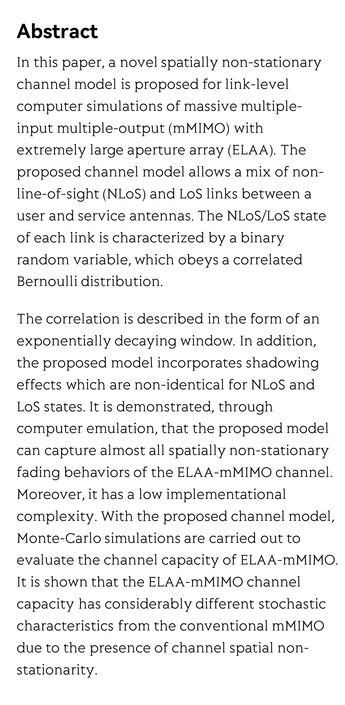 A Non-Stationary Channel Model with Correlated NLoS/LoS States for ELAA-mMIMO_2