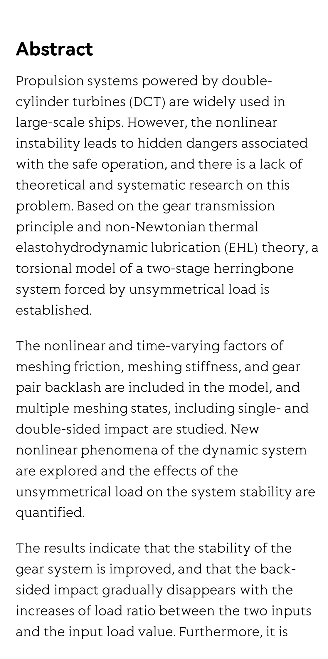 Study on the dynamic behavior of herringbone gear structure of marine propulsion system powered by double-cylinder turbines_2