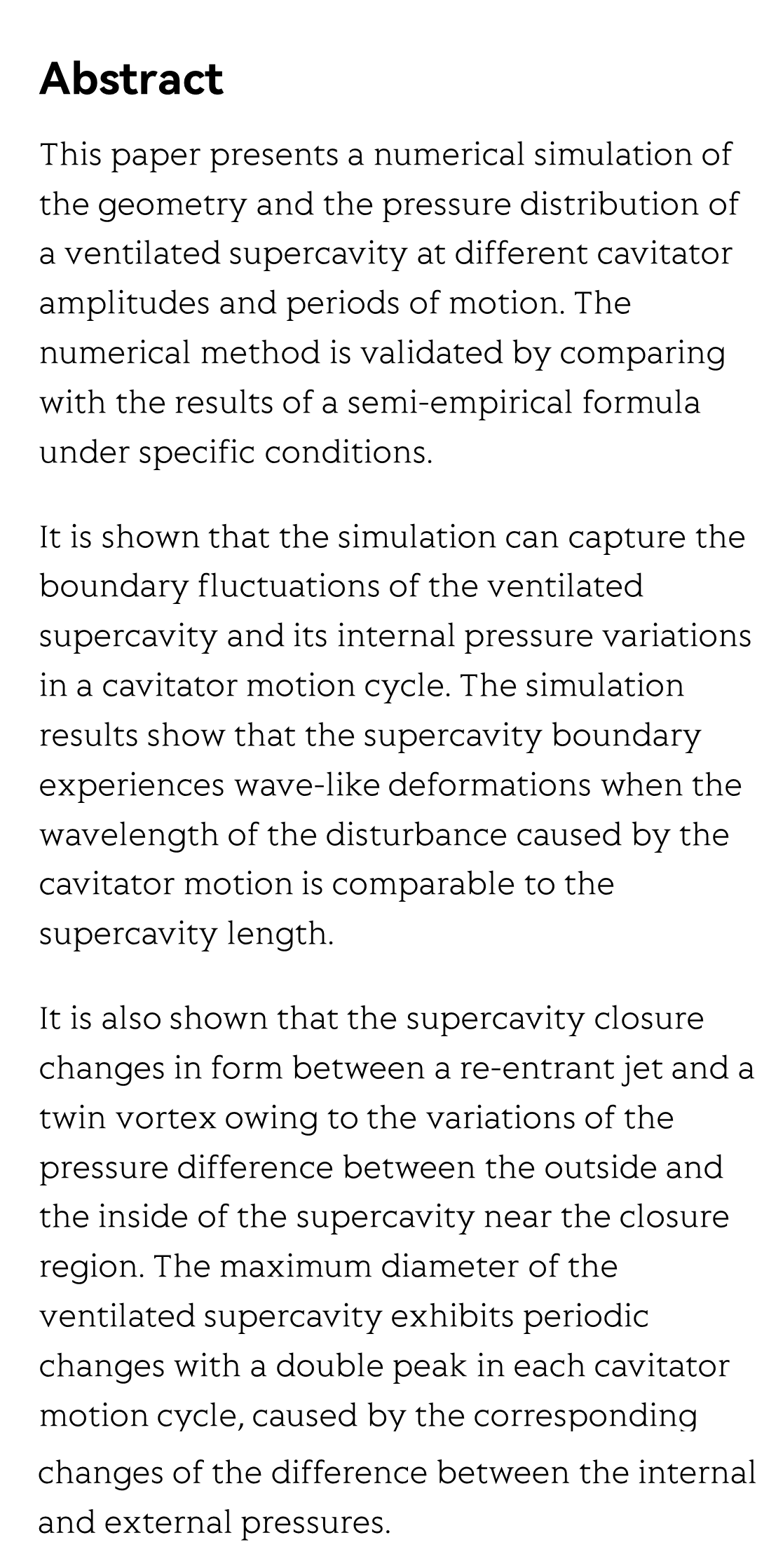 Numerical analysis of a ventilated supercavity under periodic motion of the cavitator_2