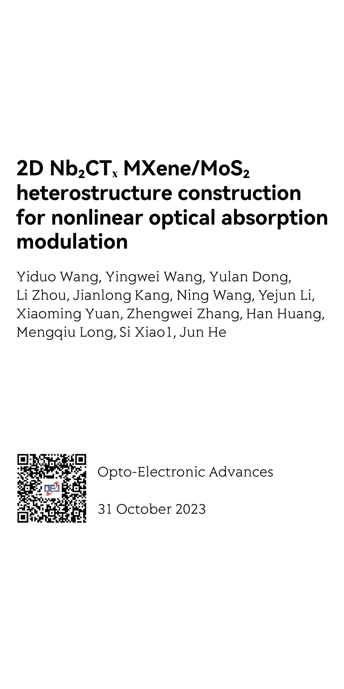 2D Nb₂CTₓ MXene/MoS₂ heterostructure construction for nonlinear optical absorption modulation_1