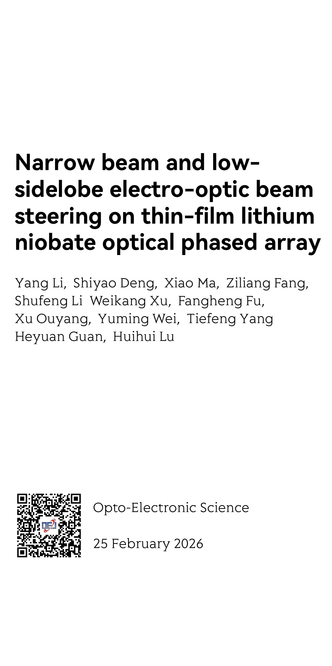 Narrow beam and low-sidelobe electro-optic beam steering on thin-film lithium niobate optical phased array_1