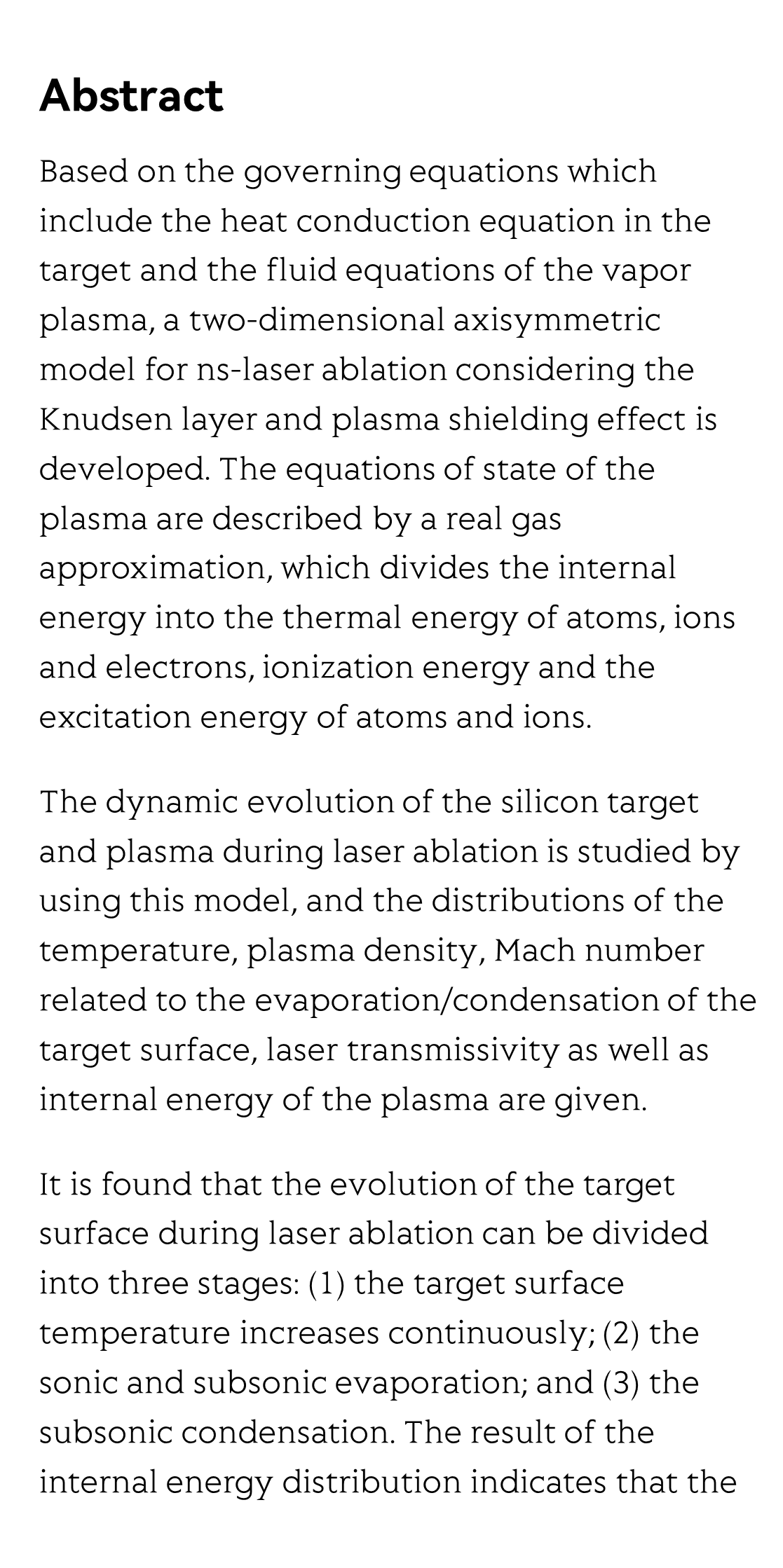 Numerical simulation of nanosecond laser ablation and plasma characteristics considering a real gas equation of state_2