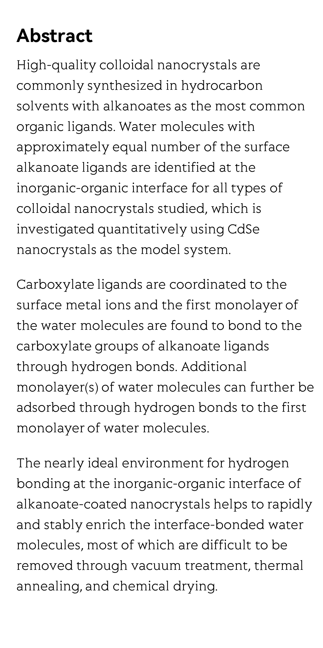 Water molecules bonded to the carboxylate groups at the inorganic-organic interface of an inorganic nanocrystal coated with alkanoate ligands_2