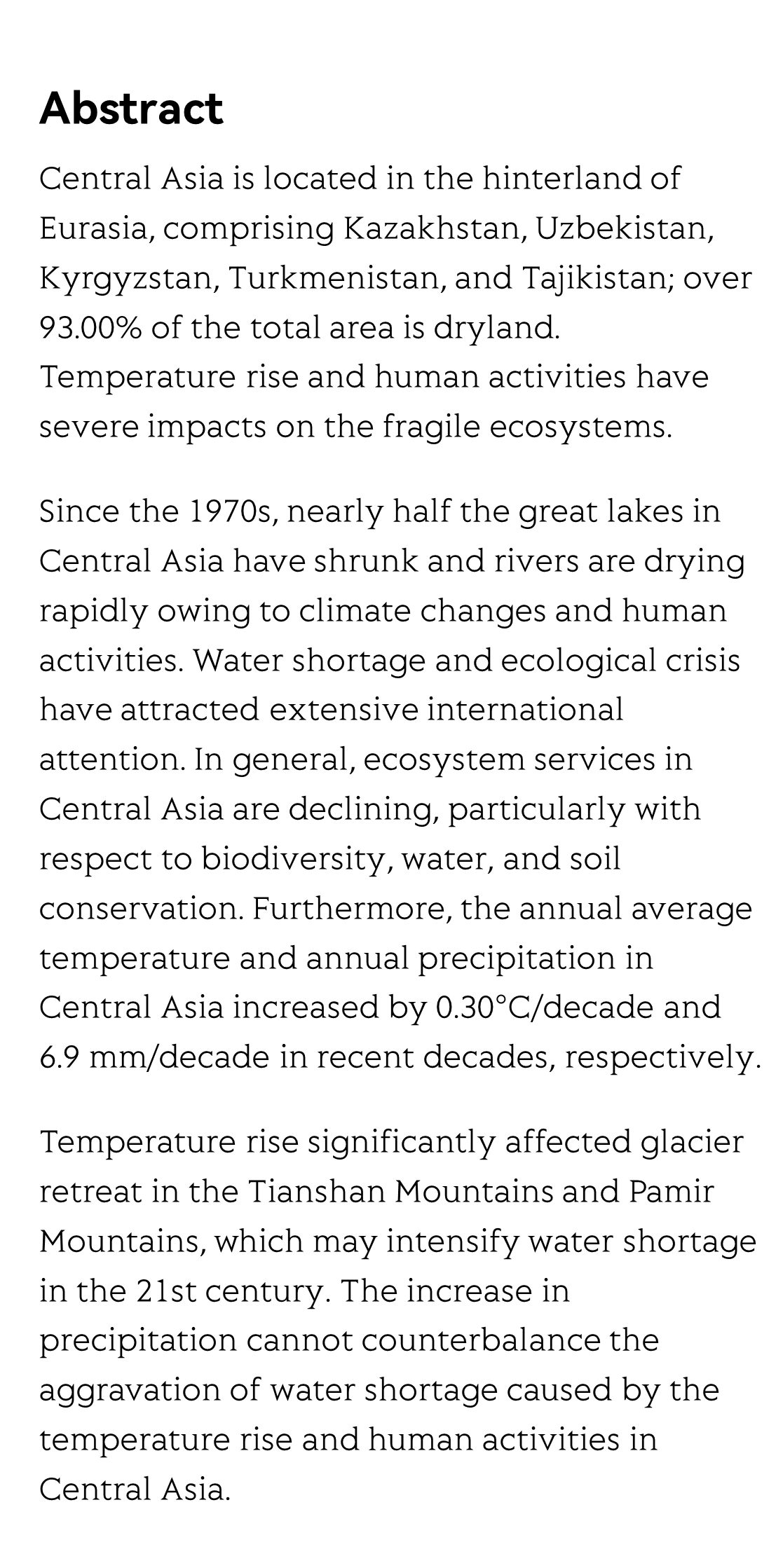 Spatiotemporal changes in water, land use, and ecosystem services in Central Asia considering climate changes and human activities_2