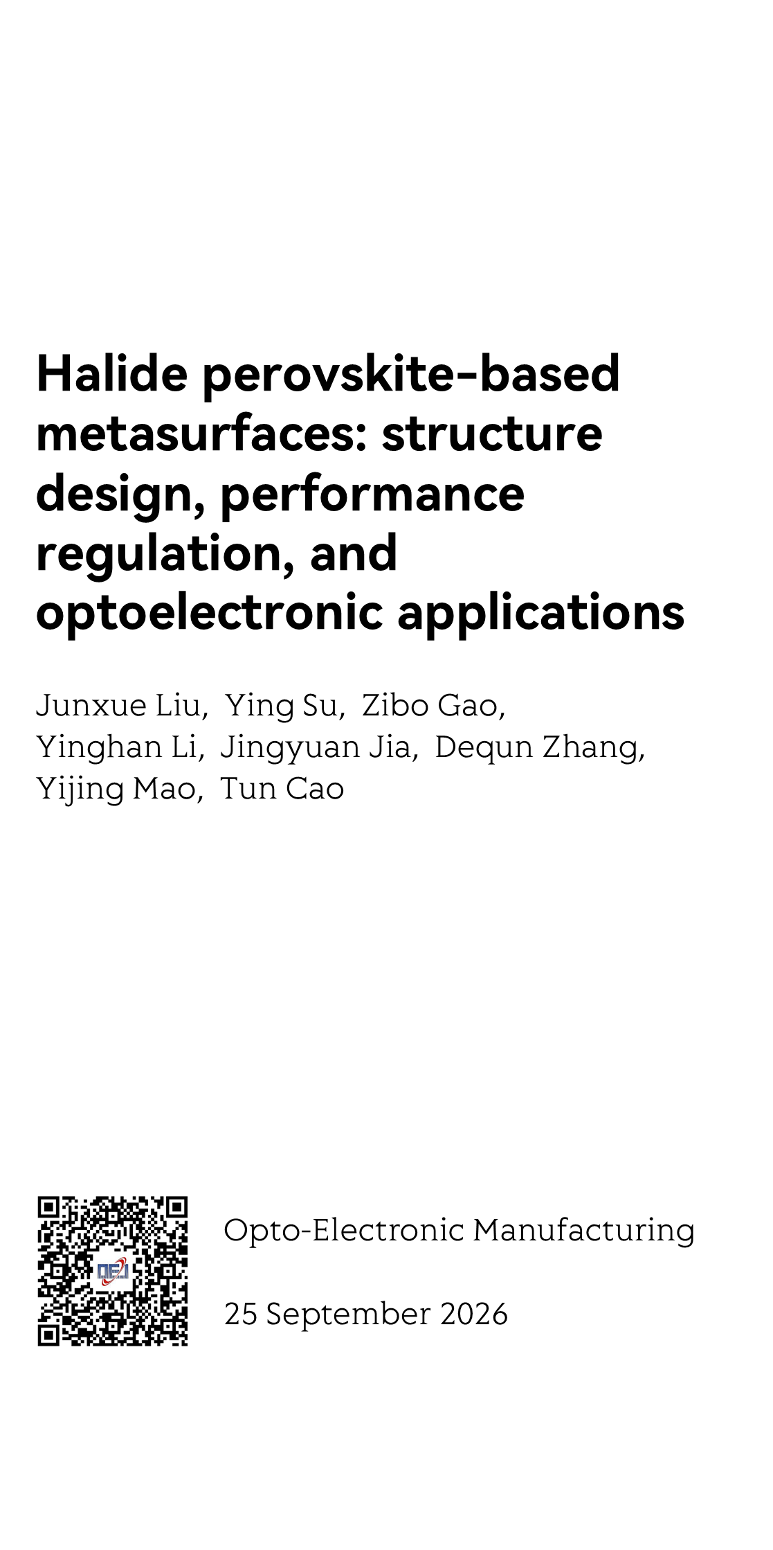Halide perovskite-based metasurfaces: structure design, performance regulation, and optoelectronic applications_1