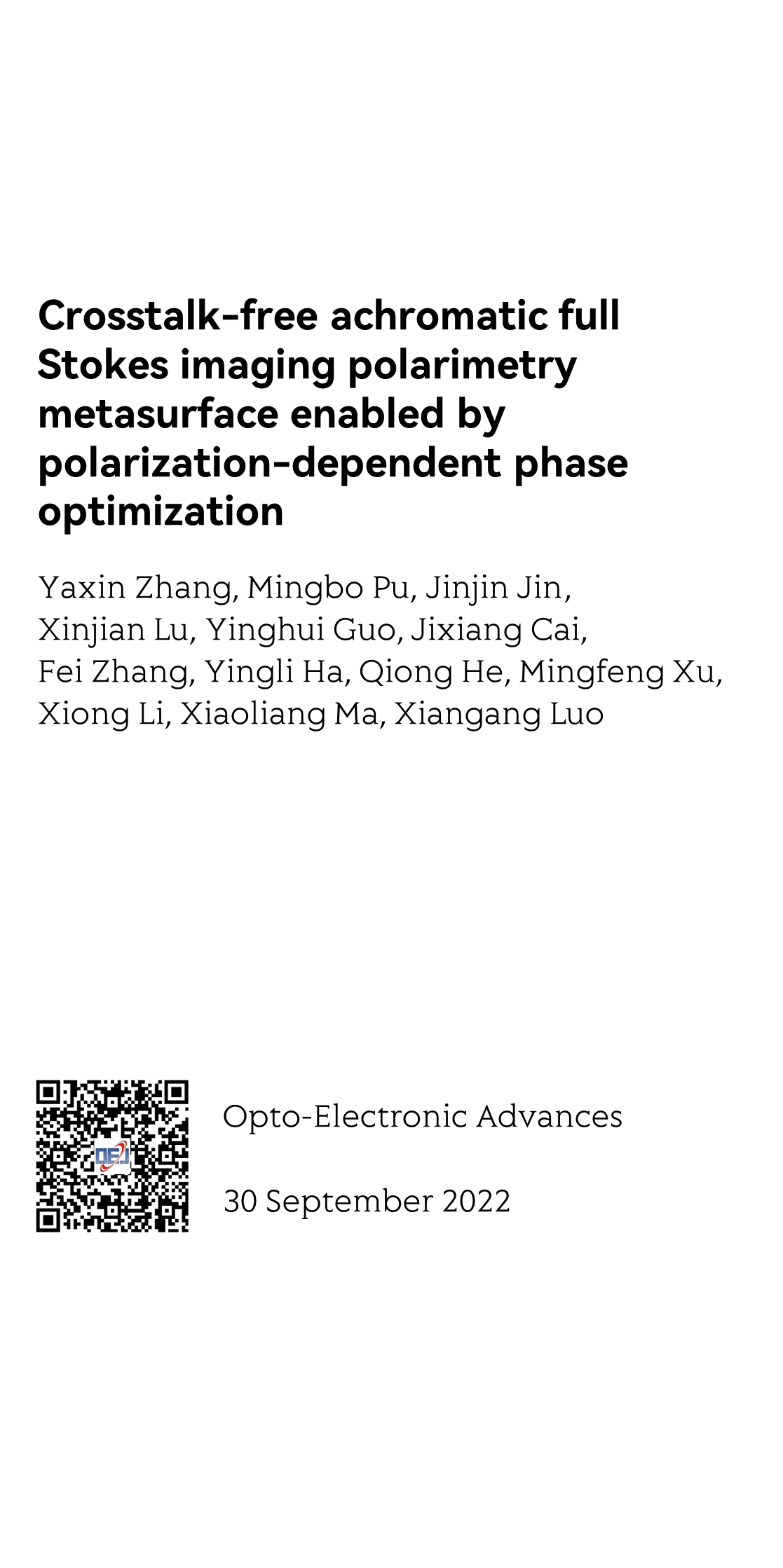 Crosstalk-free achromatic full Stokes imaging polarimetry metasurface enabled by polarization-dependent phase optimization_1