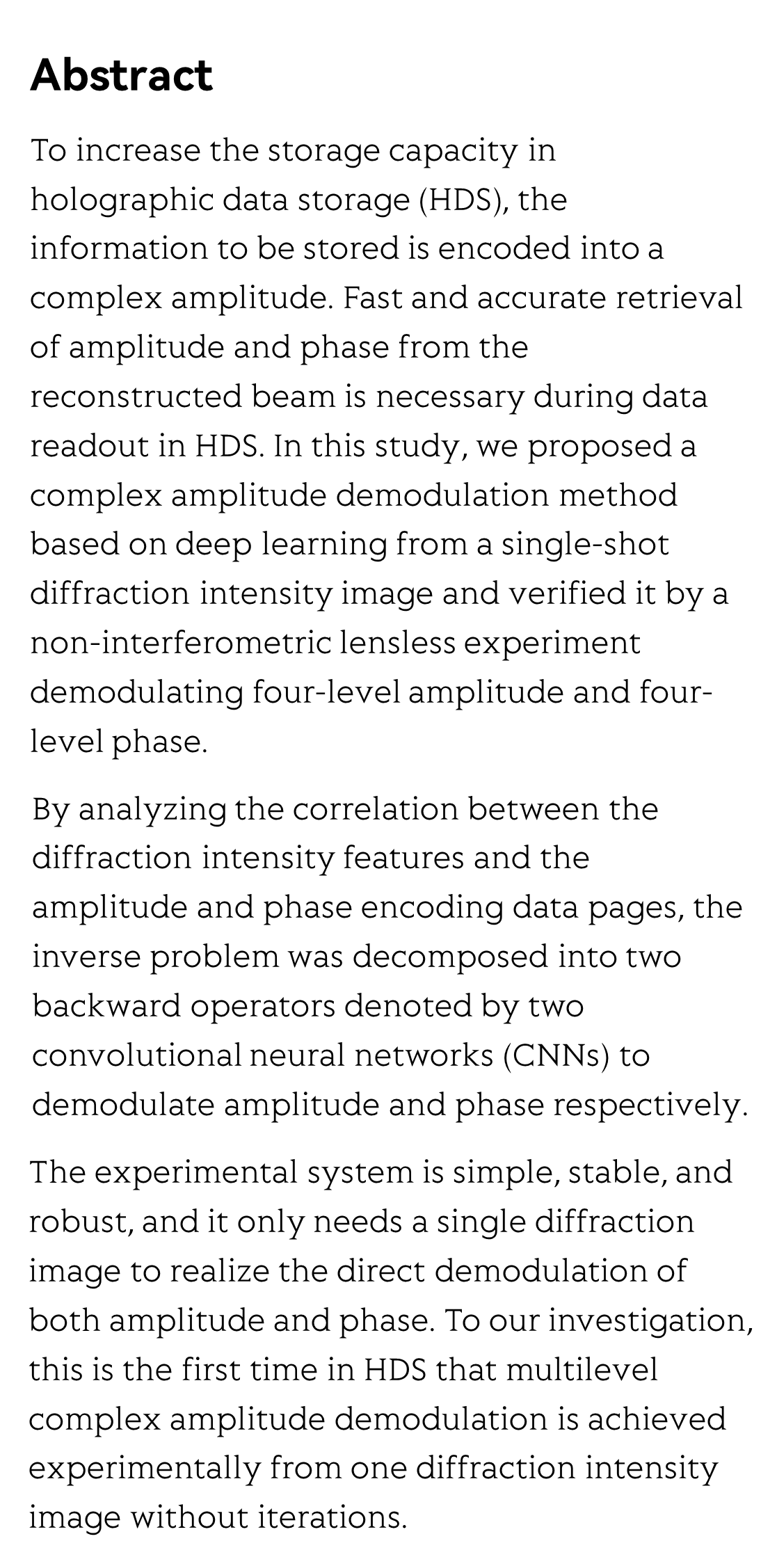 Lensless complex amplitude demodulation based on deep learning in holographic data storage_2