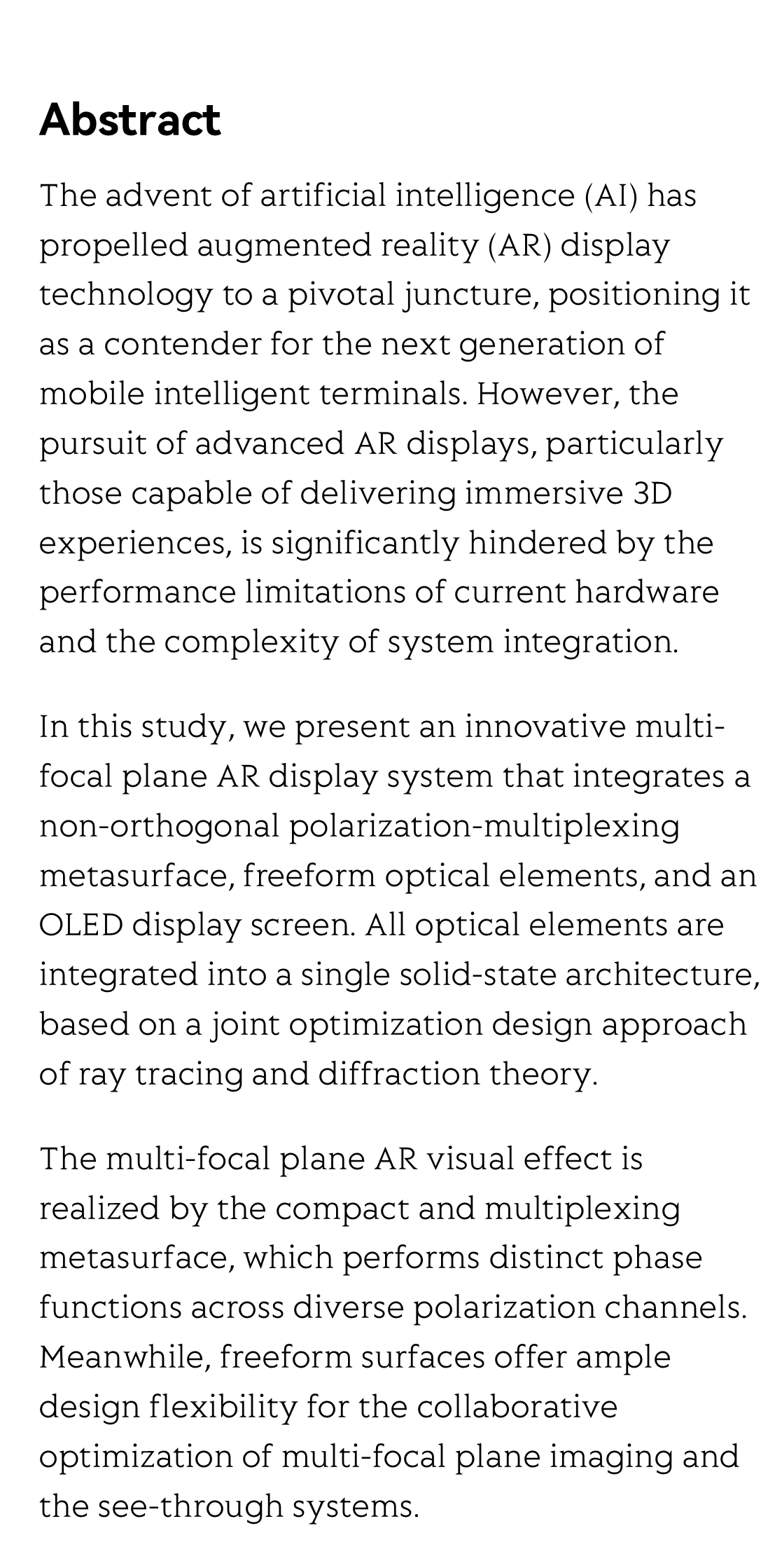 Integrated metasurface-freeform system enabled multi-focal planes augmented reality display_2