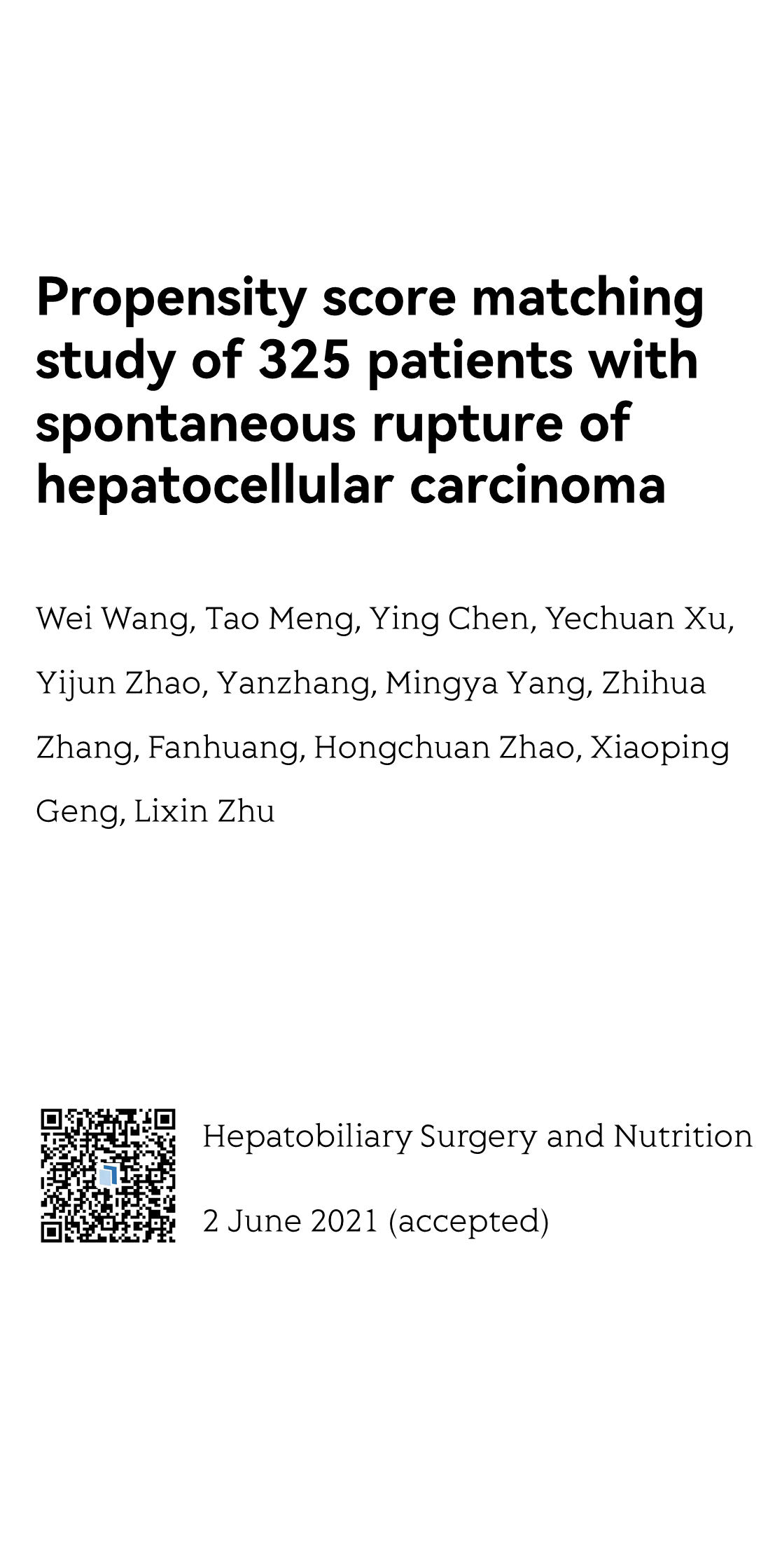 Propensity score matching study of 325 patients with spontaneous rupture of hepatocellular carcinoma_1