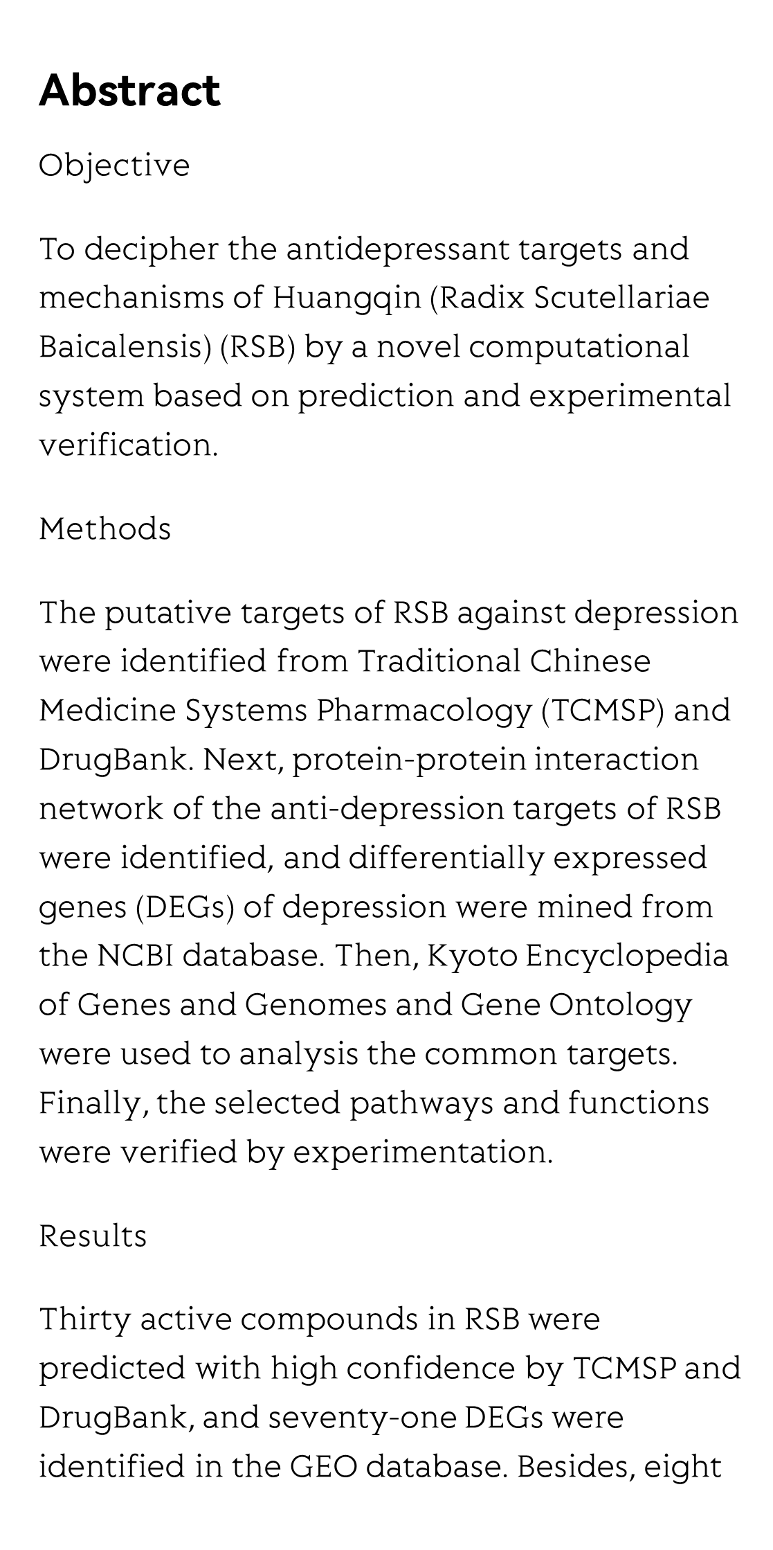 Target prediction and activity verification for the antidepressant action of Huangqin (Radix Scutellariae Baicalensis)_2