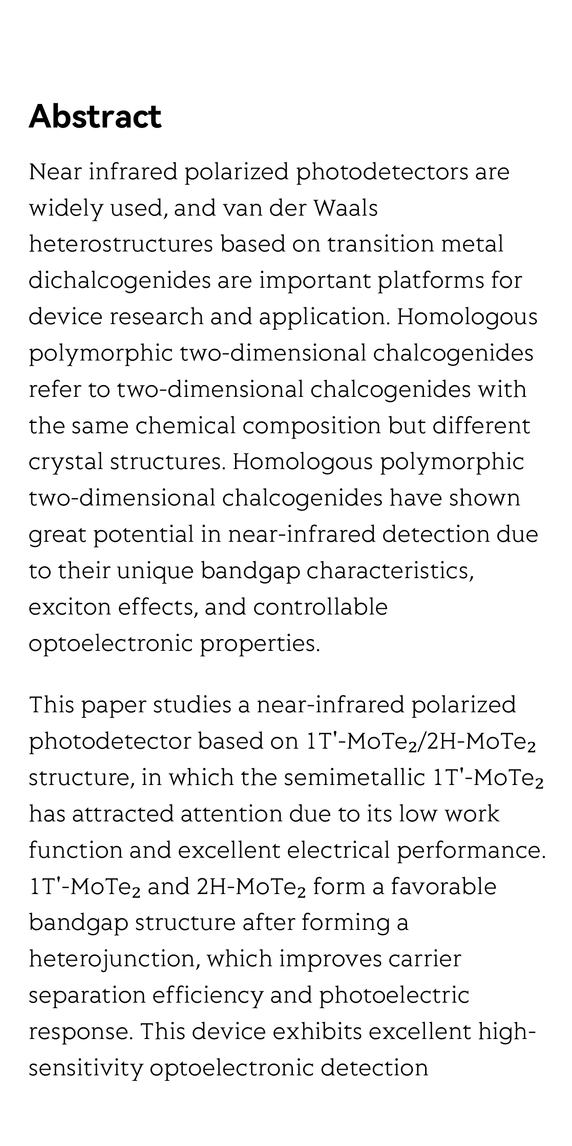 Ultra-sensitive multi-band infrared polarization photodetector based on 1T'-MoTe₂/2H-MoTe₂ van der Waals heterostructure_2