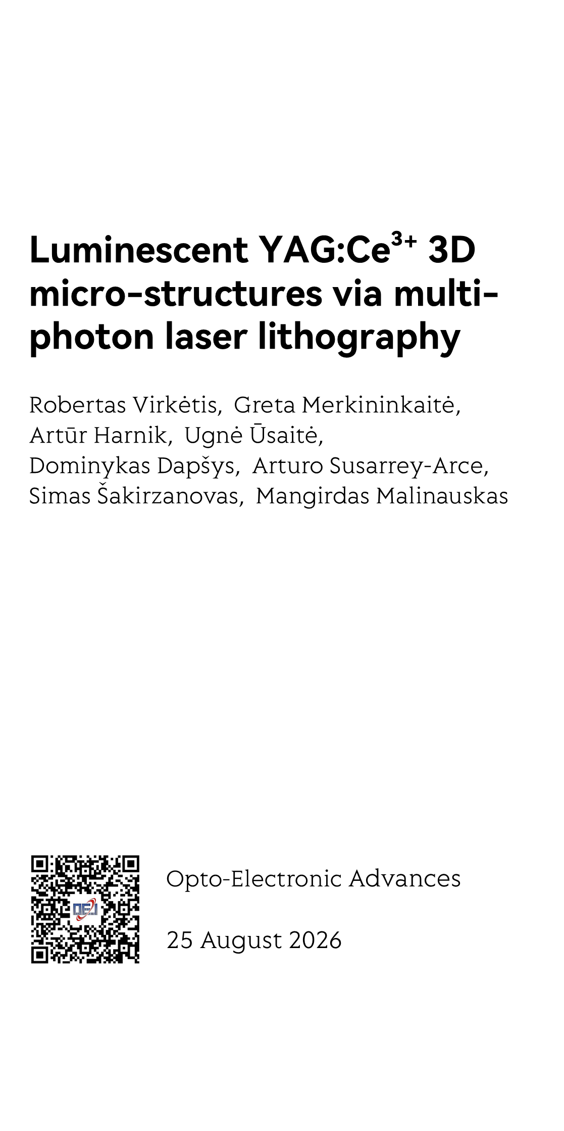 Luminescent YAG:Ce³⁺ 3D micro-structures via multi-photon laser lithography_1