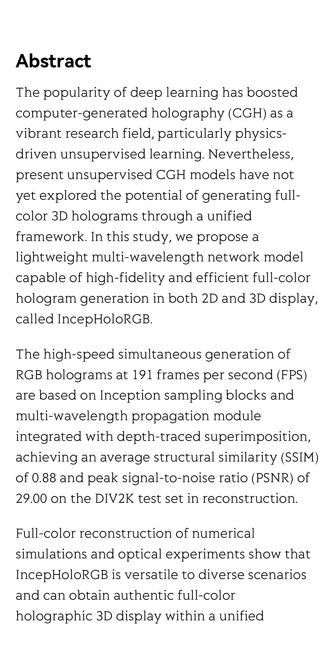 IncepHoloRGB: multi-wavelength network model for full-color 3D computer-generated holography_2
