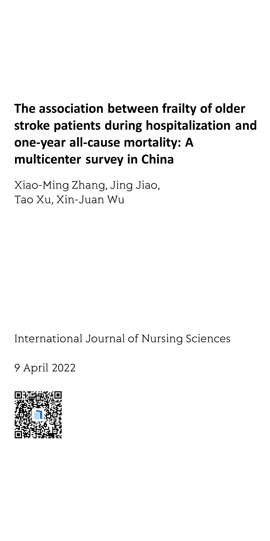 The association between frailty of older stroke patients during hospitalization and one-year all-cause mortality: A multicenter survey in China_1