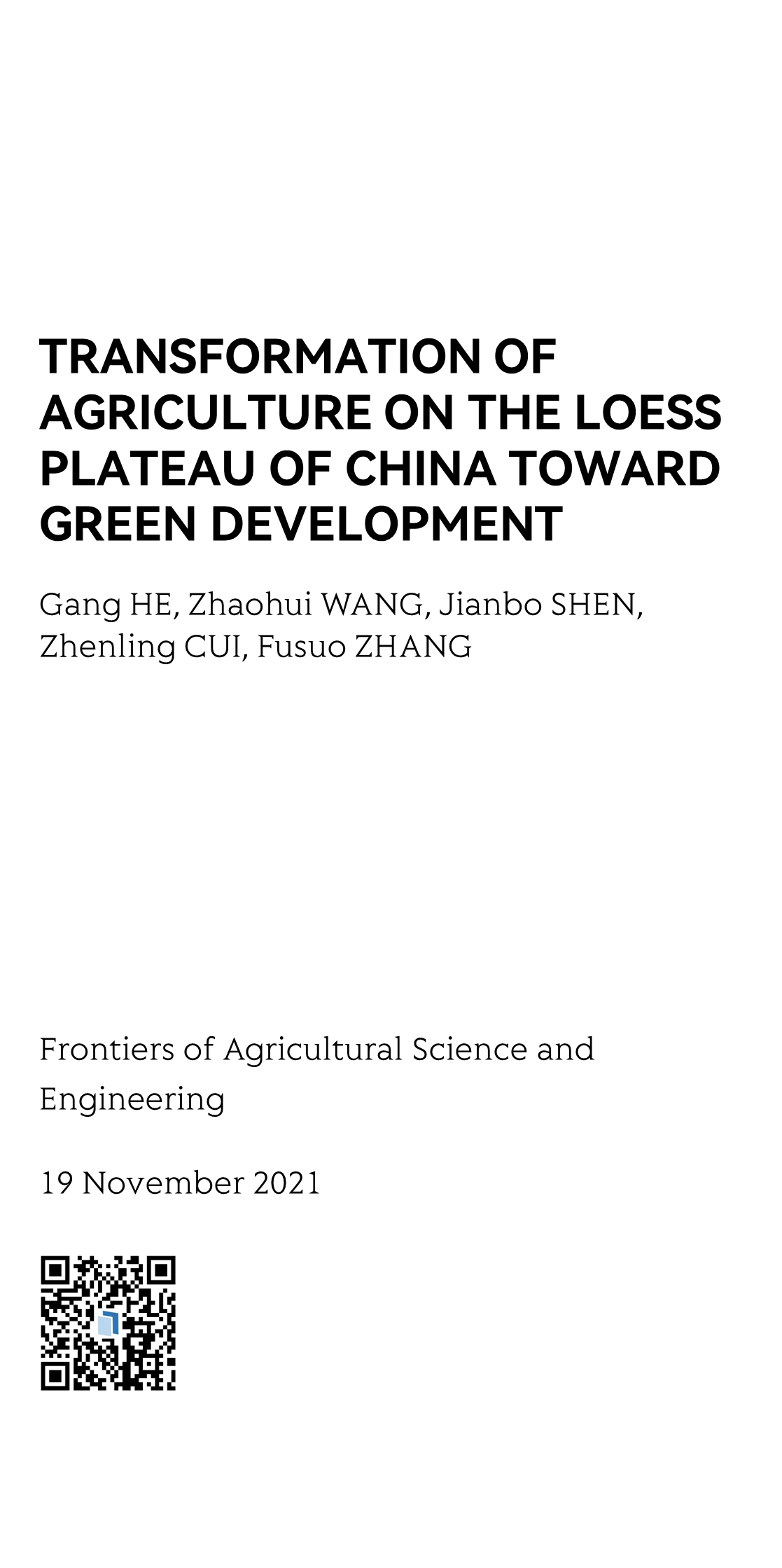 Transformation of agriculture on the Loess Plateau of China toward green development_1