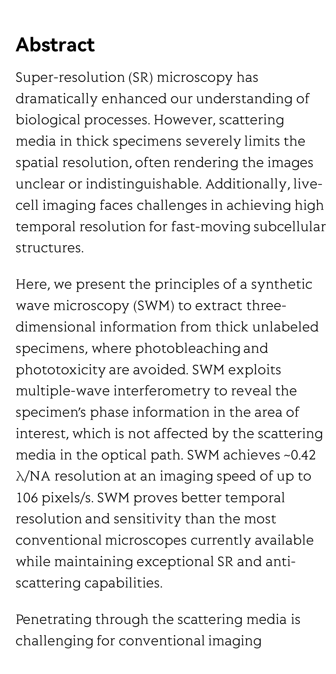 Improved spatiotemporal resolution of anti-scattering super-resolution label-free microscopy via synthetic wave 3D metalens imaging_2