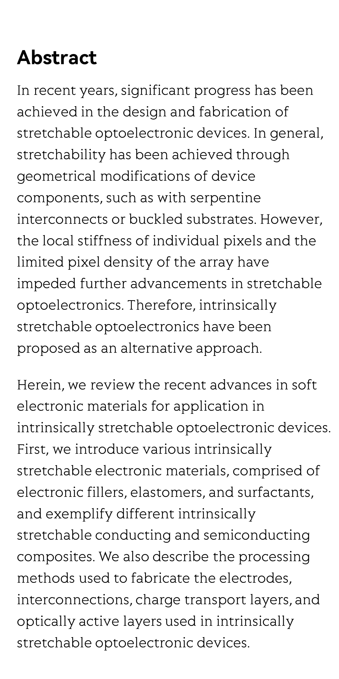 Recent advances in soft electronic materials for intrinsically stretchable optoelectronic systems_2