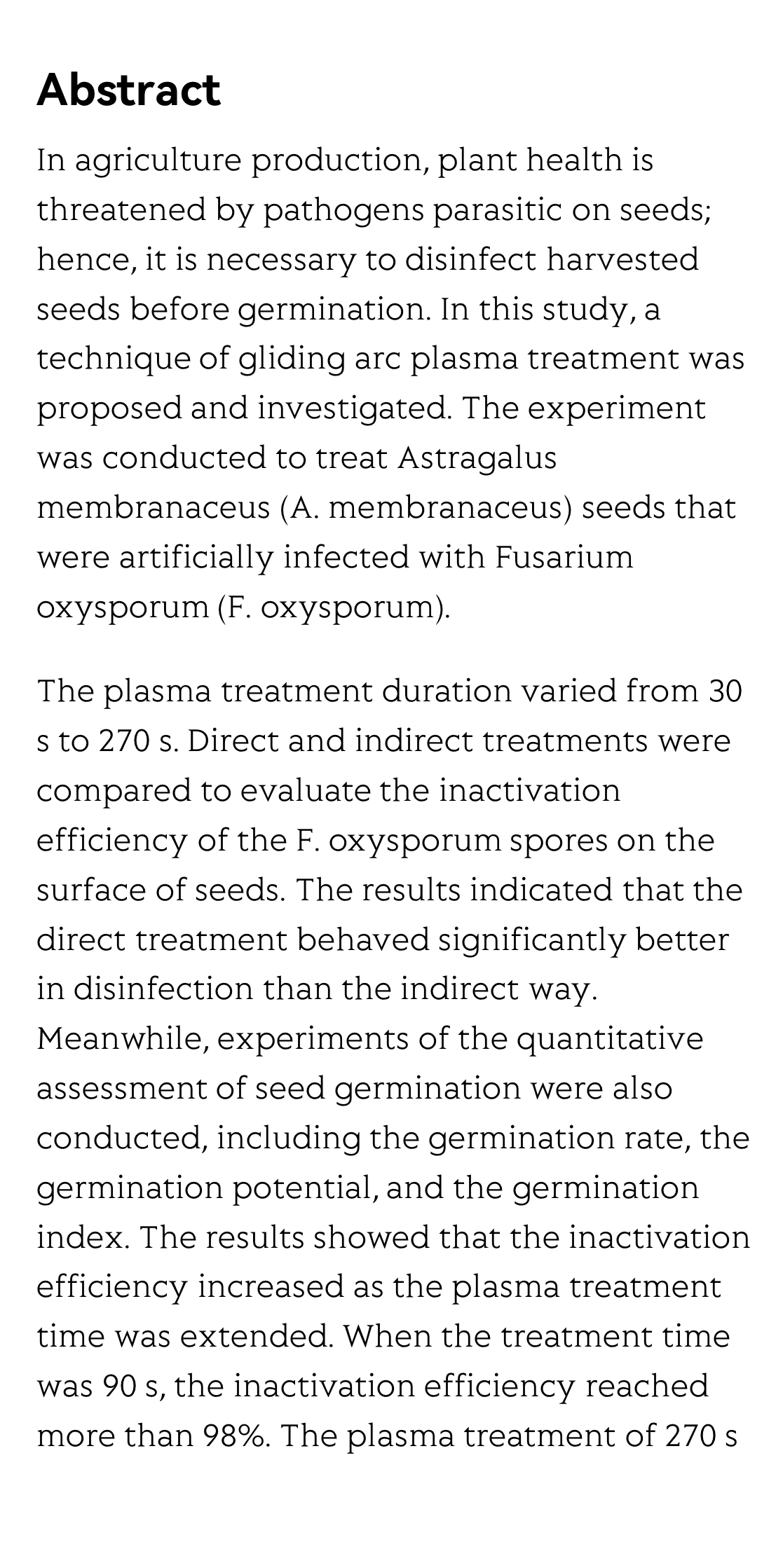 Decontamination of infected plant seeds utilizing atmospheric gliding arc discharge plasma treatment_2