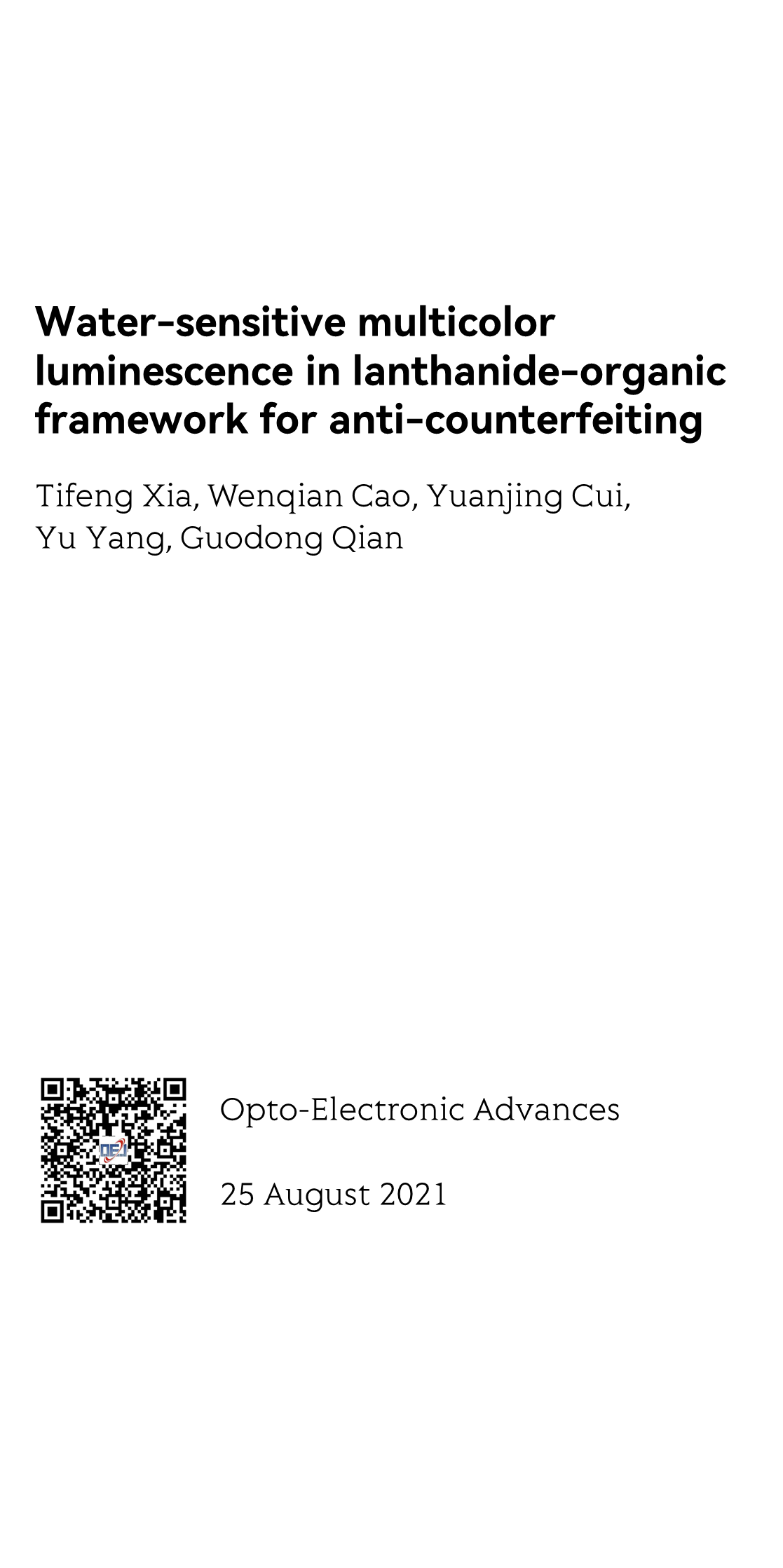 Water-sensitive multicolor luminescence in lanthanide-organic framework for anti-counterfeiting_1