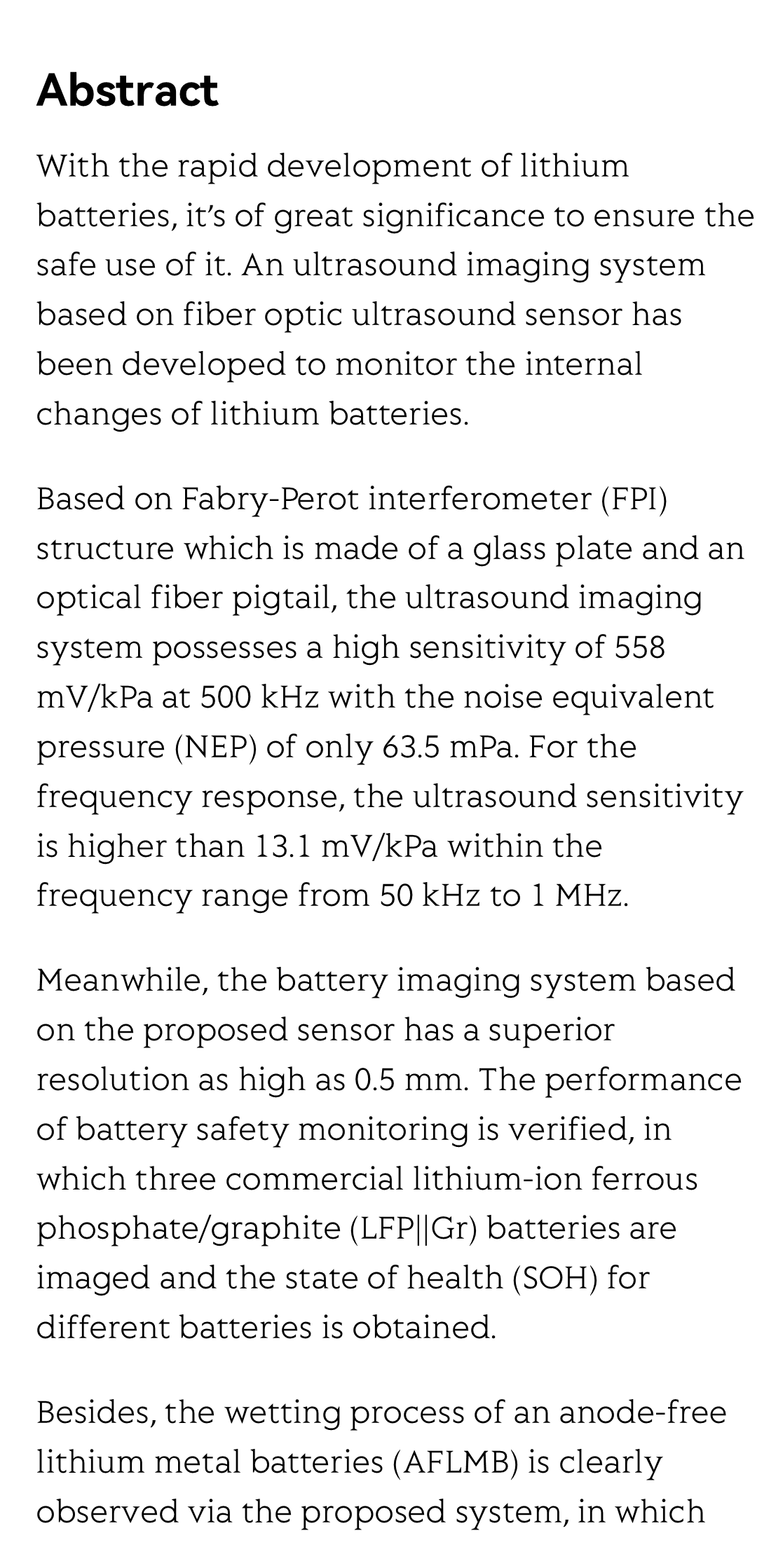 Operando monitoring of state of health for lithium battery via fiber optic ultrasound imaging system_2