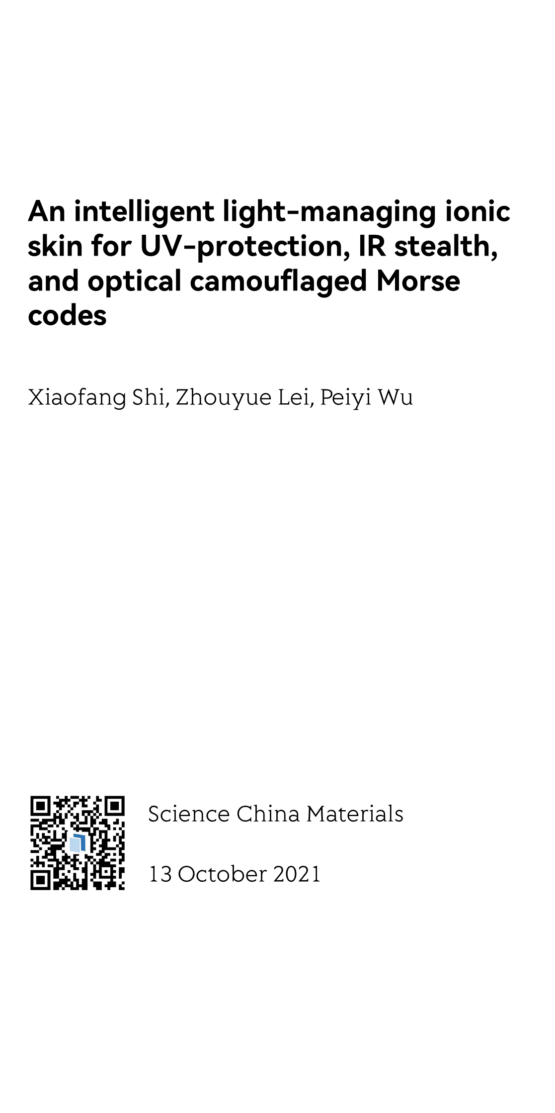 An intelligent light-managing ionic skin for UV-protection, IR stealth, and optical camouflaged Morse codes_1