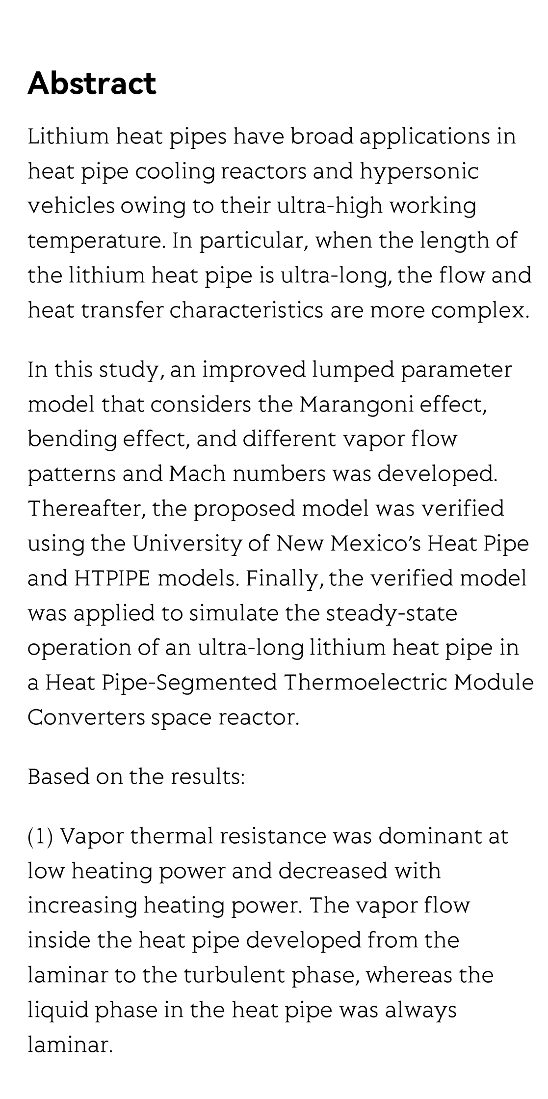 Performance evaluation of ultra-long lithium heat pipe using an improved lumped parameter model_2
