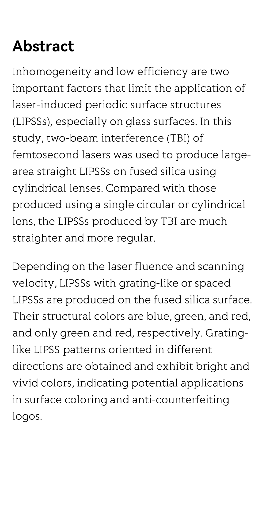 Large-area straight, regular periodic surface structures produced on fused silica by the interference of two femtosecond laser beams through cylindrical lens_2