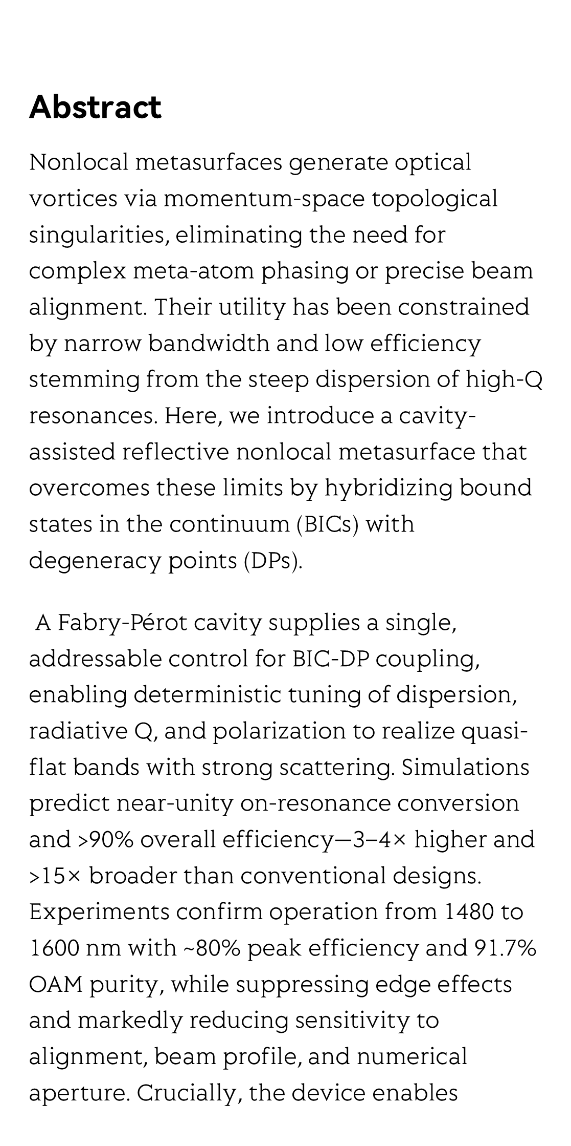 Cavity-assisted nonlocal metasurfaces for momentum-space broadband-operational optical vortice generation with maximum efficiency approaching 80%_3