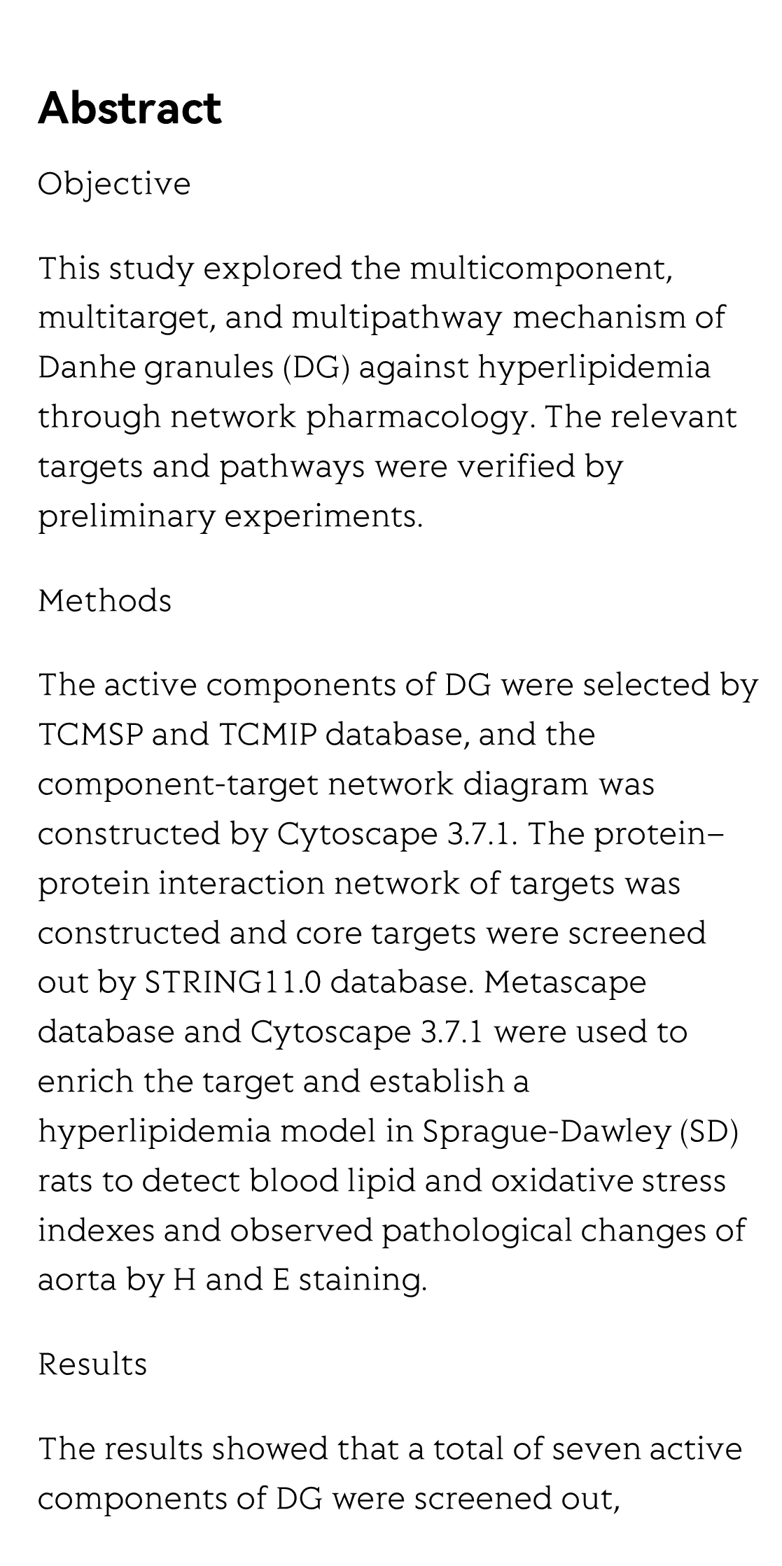 Exploring the pharmacological mechanism of danhe granules against hyperlipidemia by means of network pharmacology and verified by preliminary experiments_2