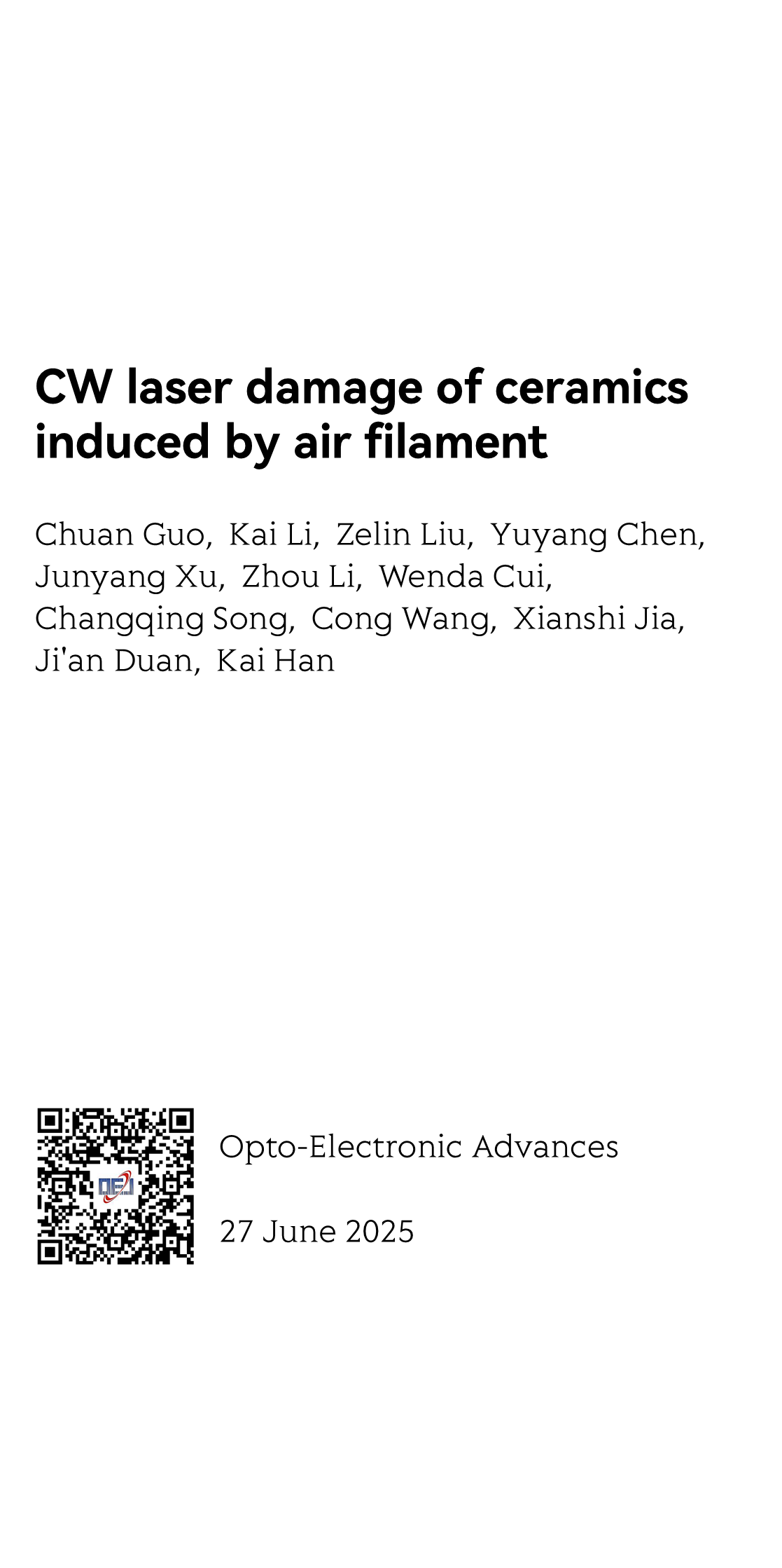 CW laser damage of ceramics induced by air filament_1