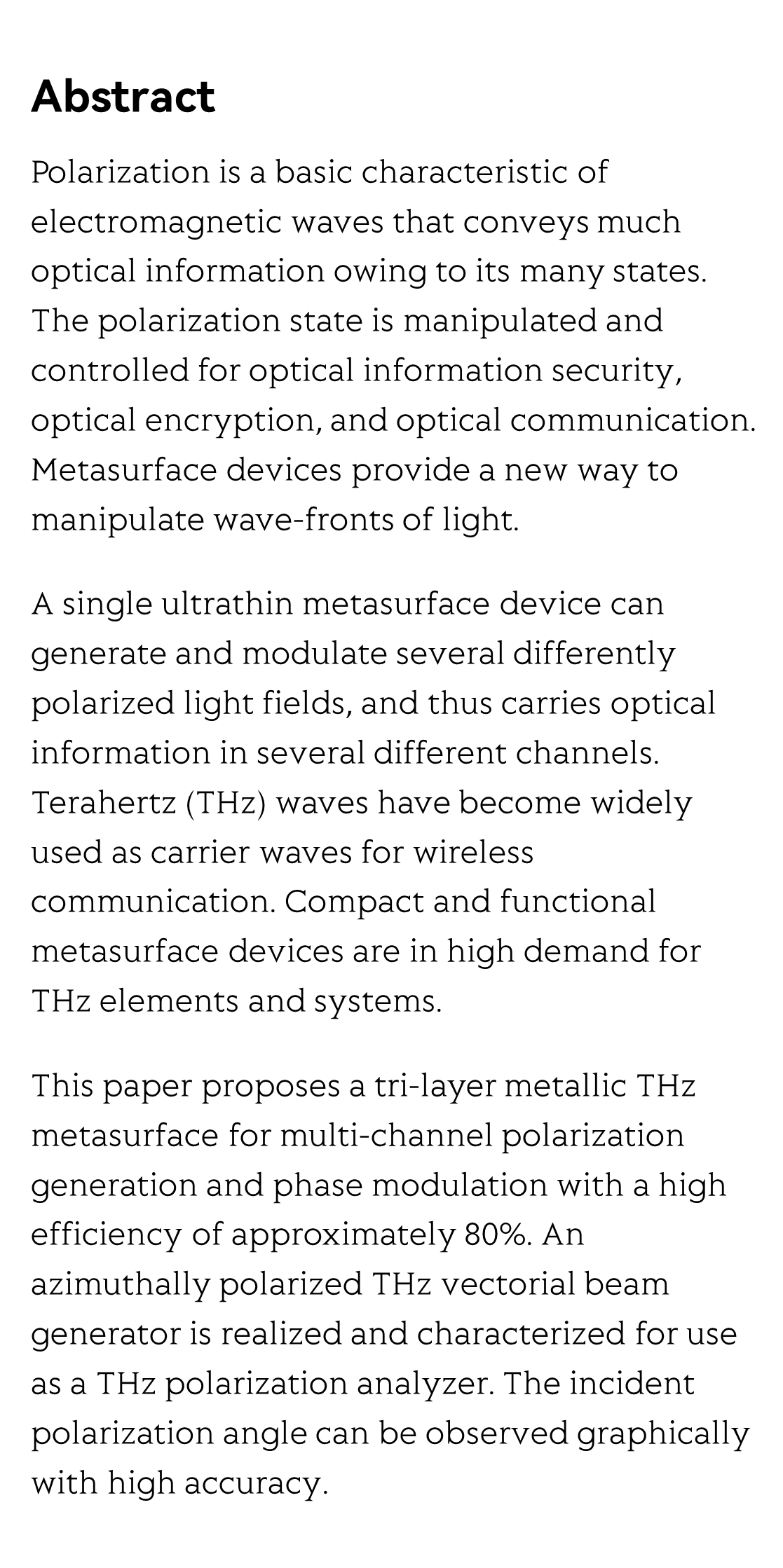 Highly efficient vectorial field manipulation using a transmitted tri-layer metasurface in the terahertz band_2
