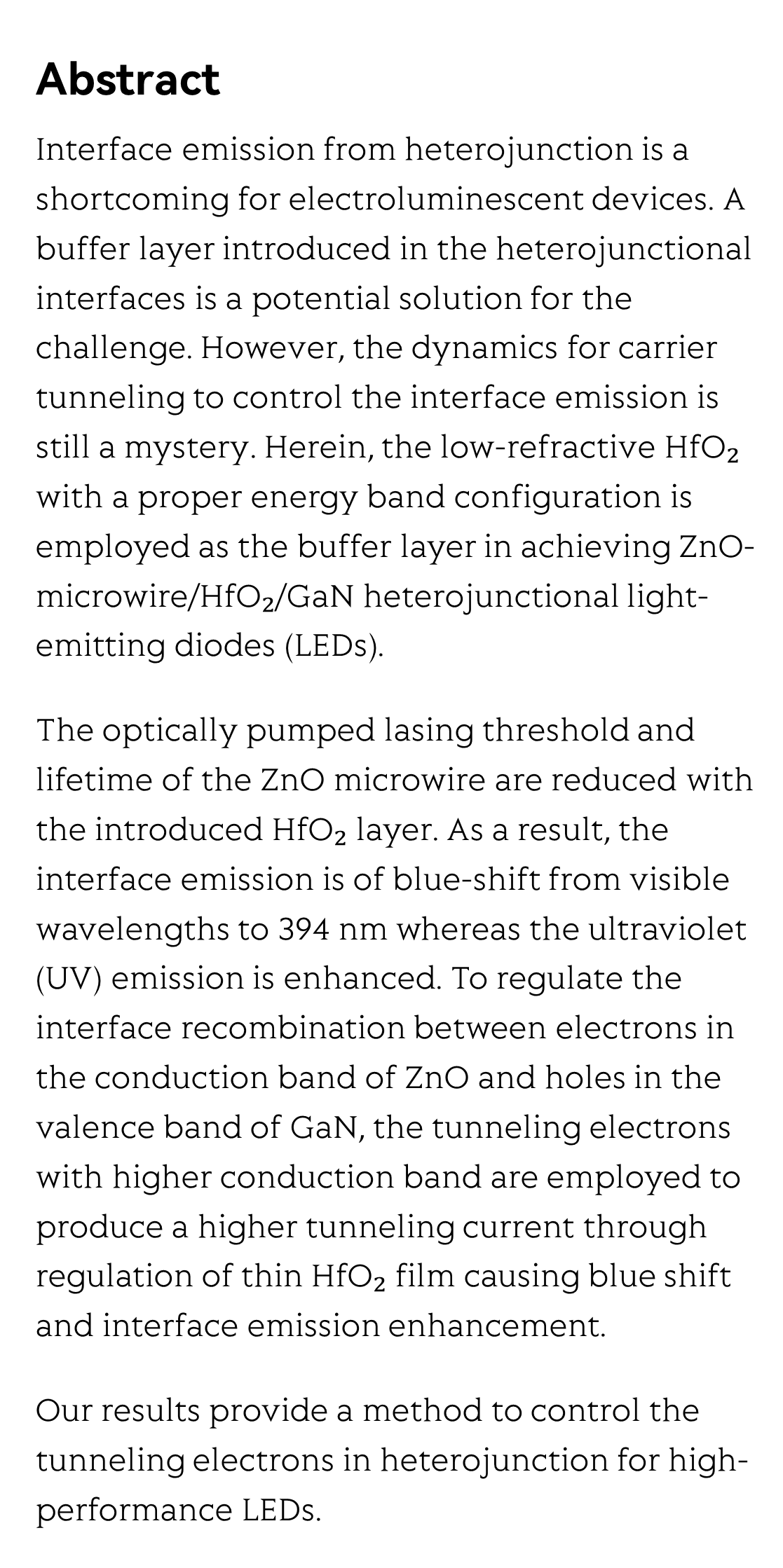 Nano-buffer controlled electron tunneling to regulate heterojunctional interface emission_2