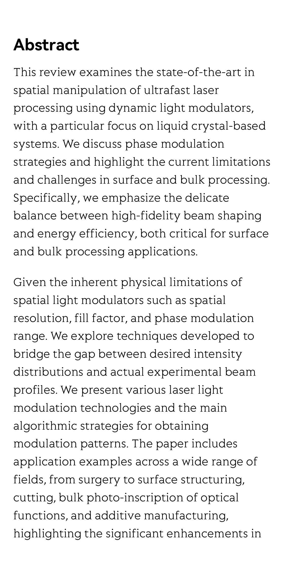 Dynamic spatial beam shaping for ultrafast laser processing: a review_2