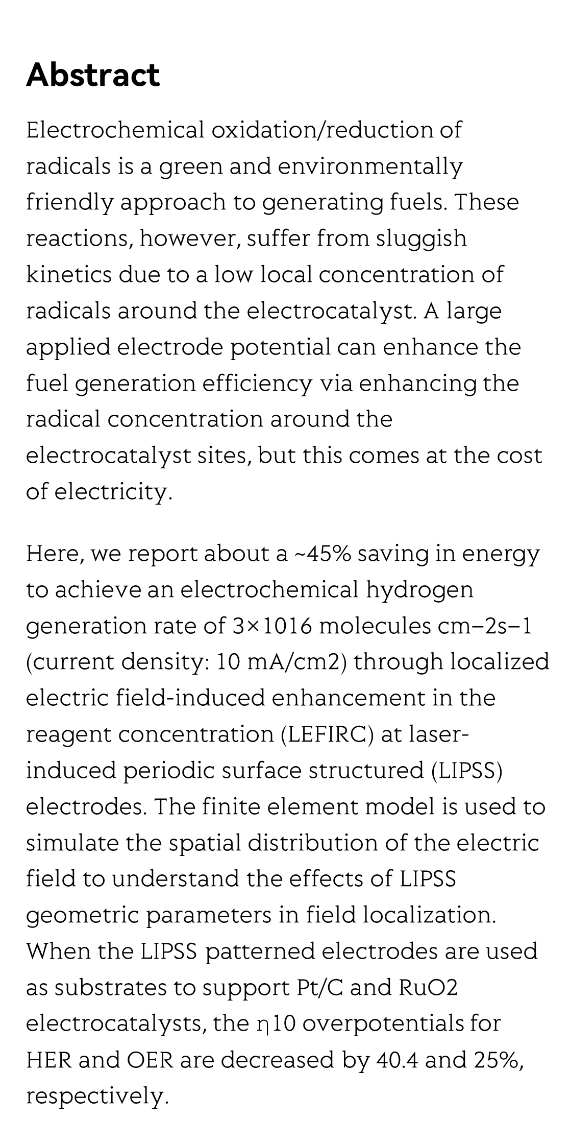 Laser-induced periodic surface structured electrodes with 45% energy saving in electrochemical fuel generation through field localization_2