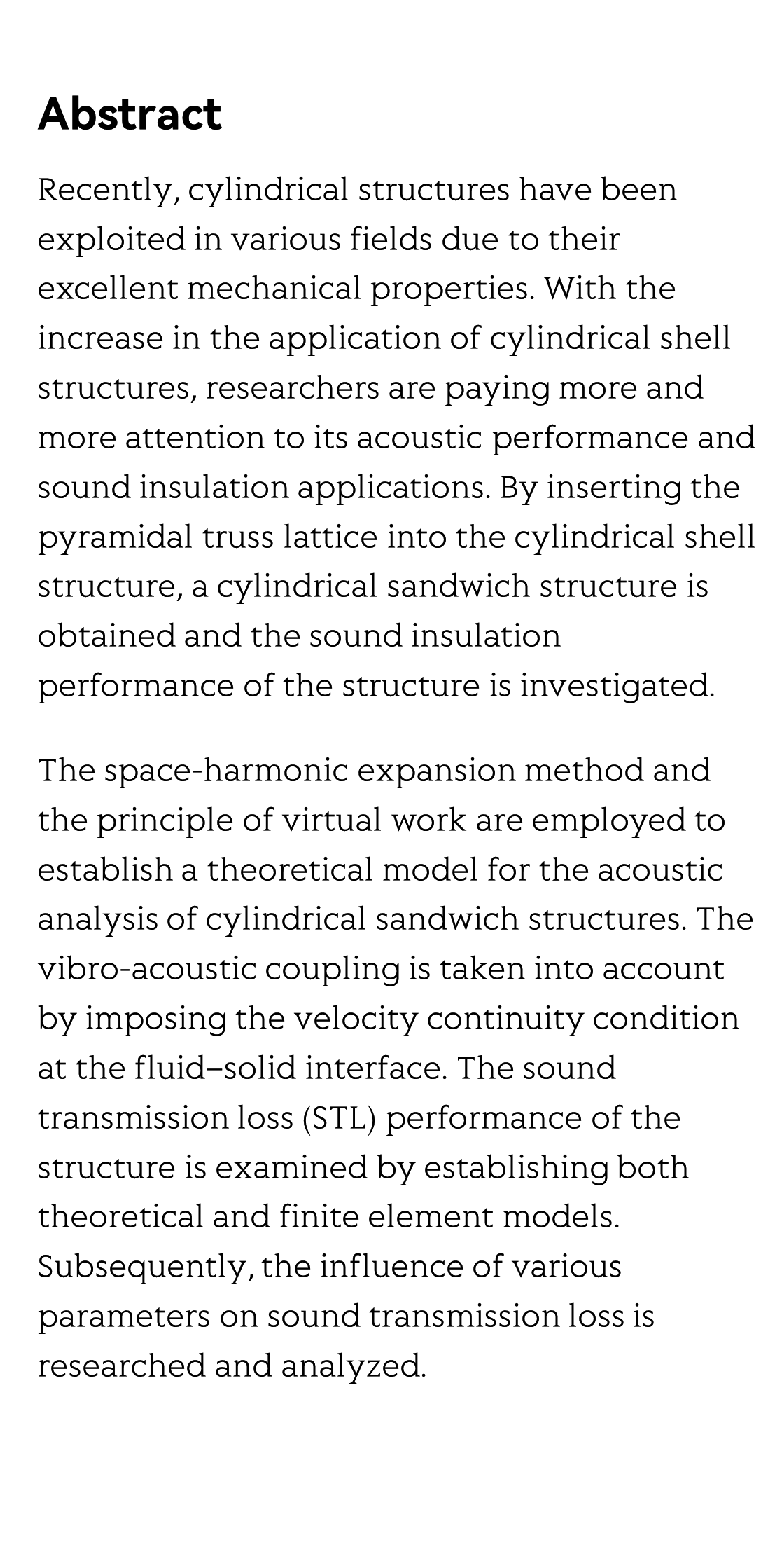 Sound Insulation Performance of Pyramidal Truss Core Cylindrical Sandwich Structure_2