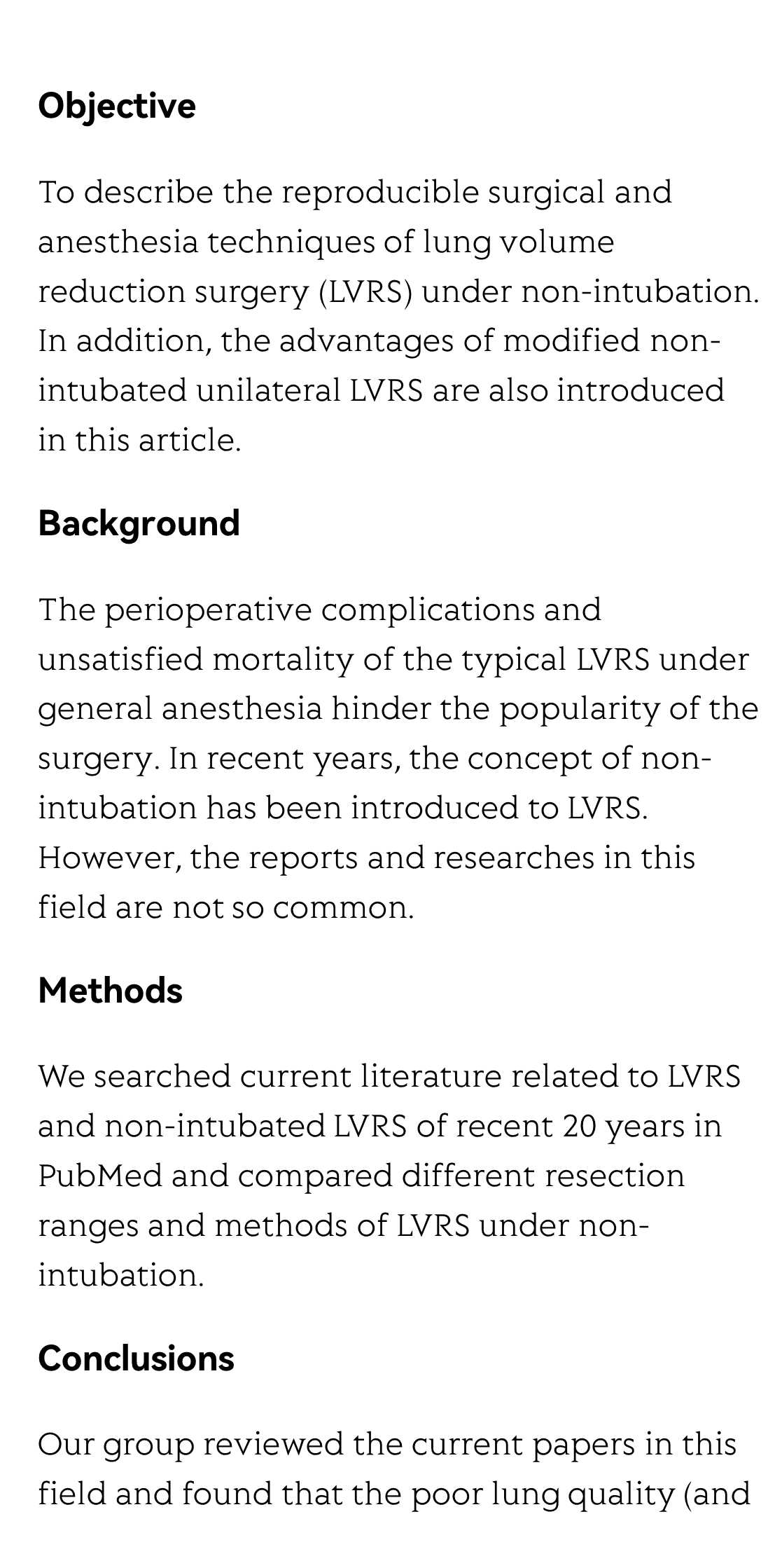 Literature review: non-intubated (tubeless) VATS for lung volume reduction surgery_2