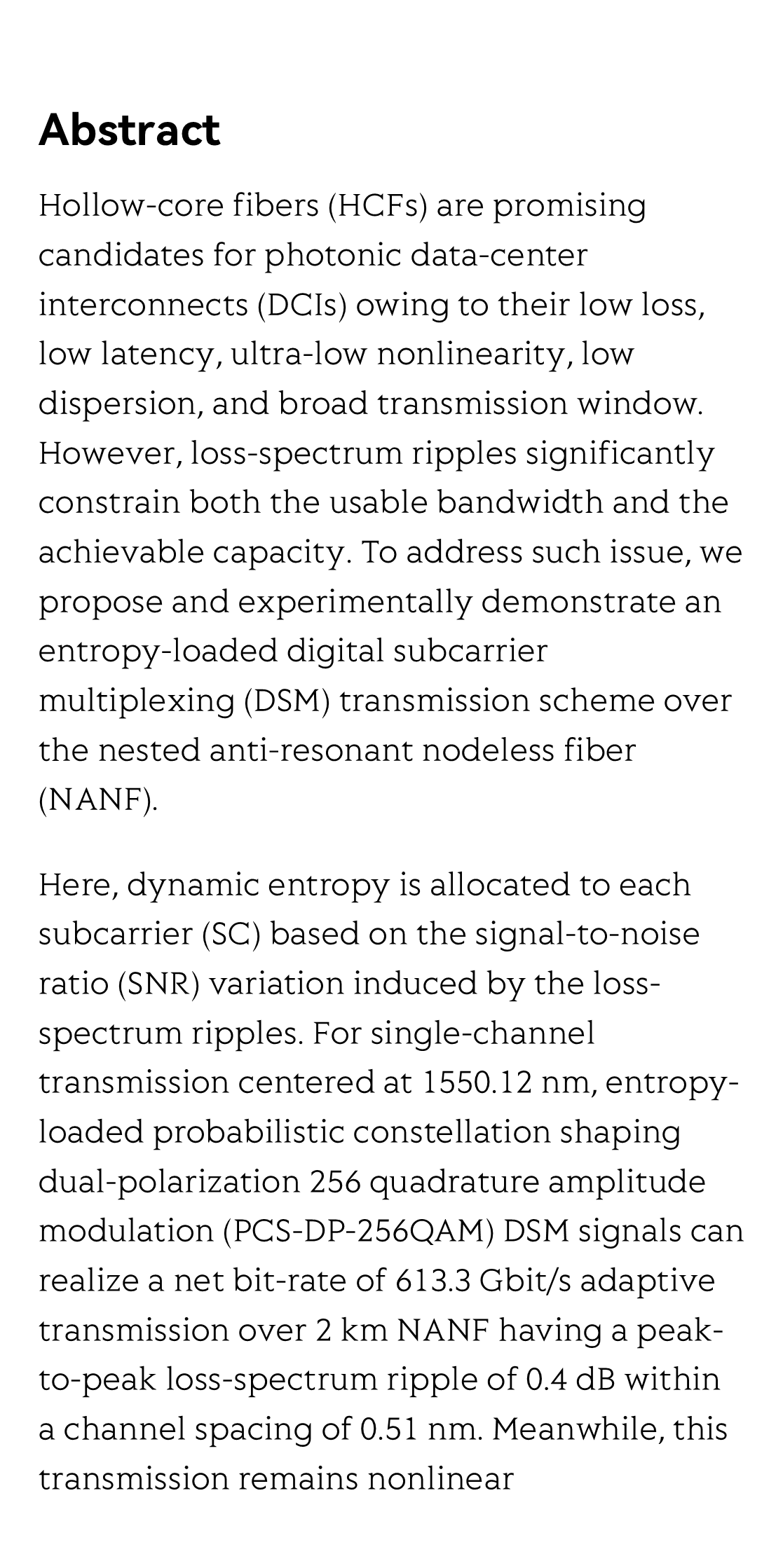 Entropy-loaded digital subcarrier multiplexing transmission adaptive to the loss-spectrum ripples of hollow-core fiber_2