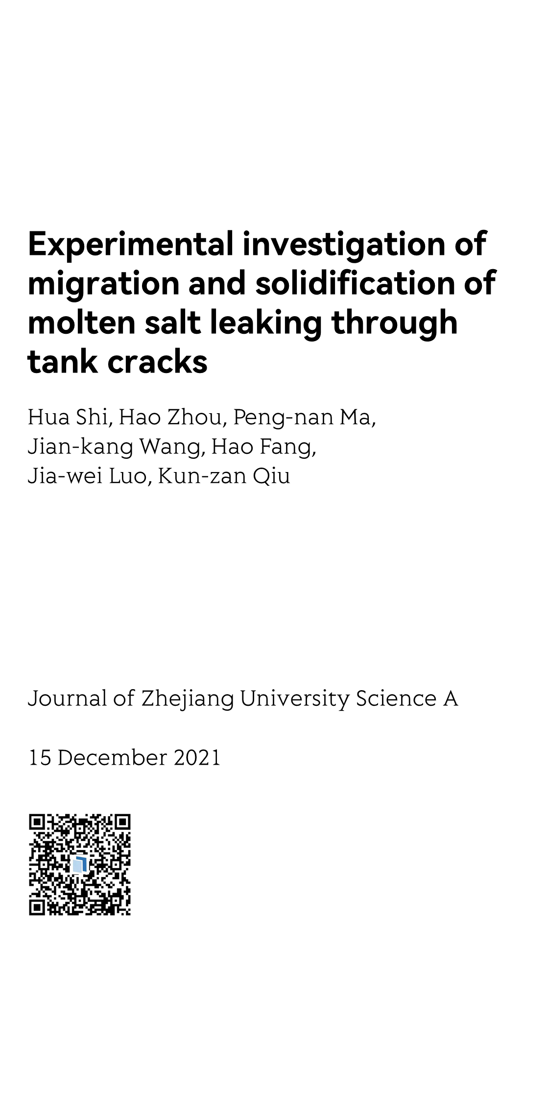 Experimental investigation of migration and solidification of molten salt leaking through tank cracks_1