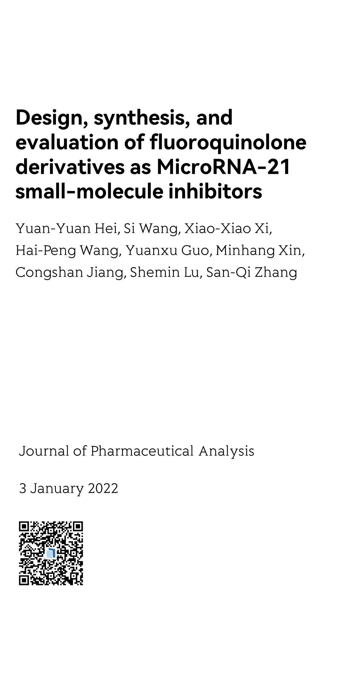 Design, synthesis, and evaluation of fluoroquinolone derivatives as MicroRNA-21 small-molecule inhibitors_1