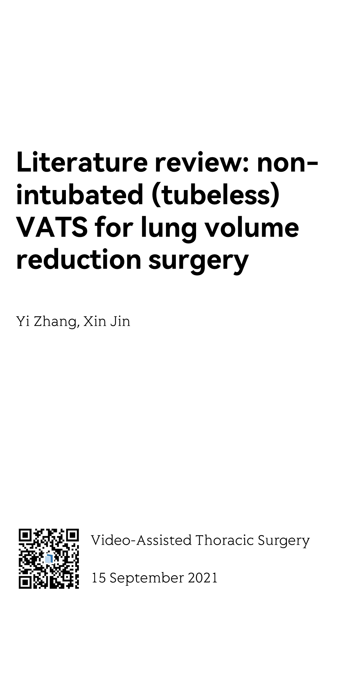 Literature review: non-intubated (tubeless) VATS for lung volume reduction surgery_1