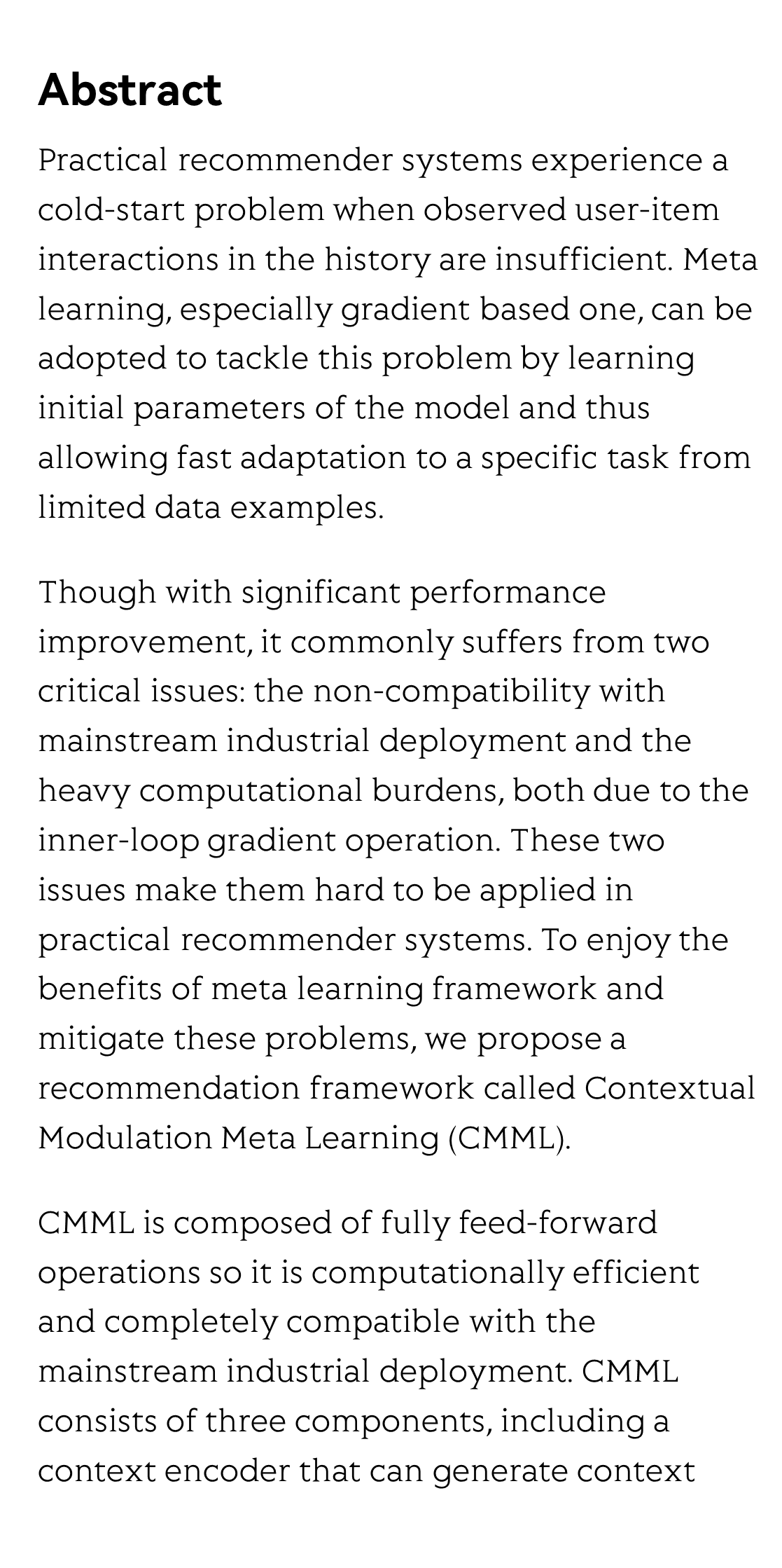 CMML: Contextual Modulation Meta Learning for Cold-Start Recommendation_2