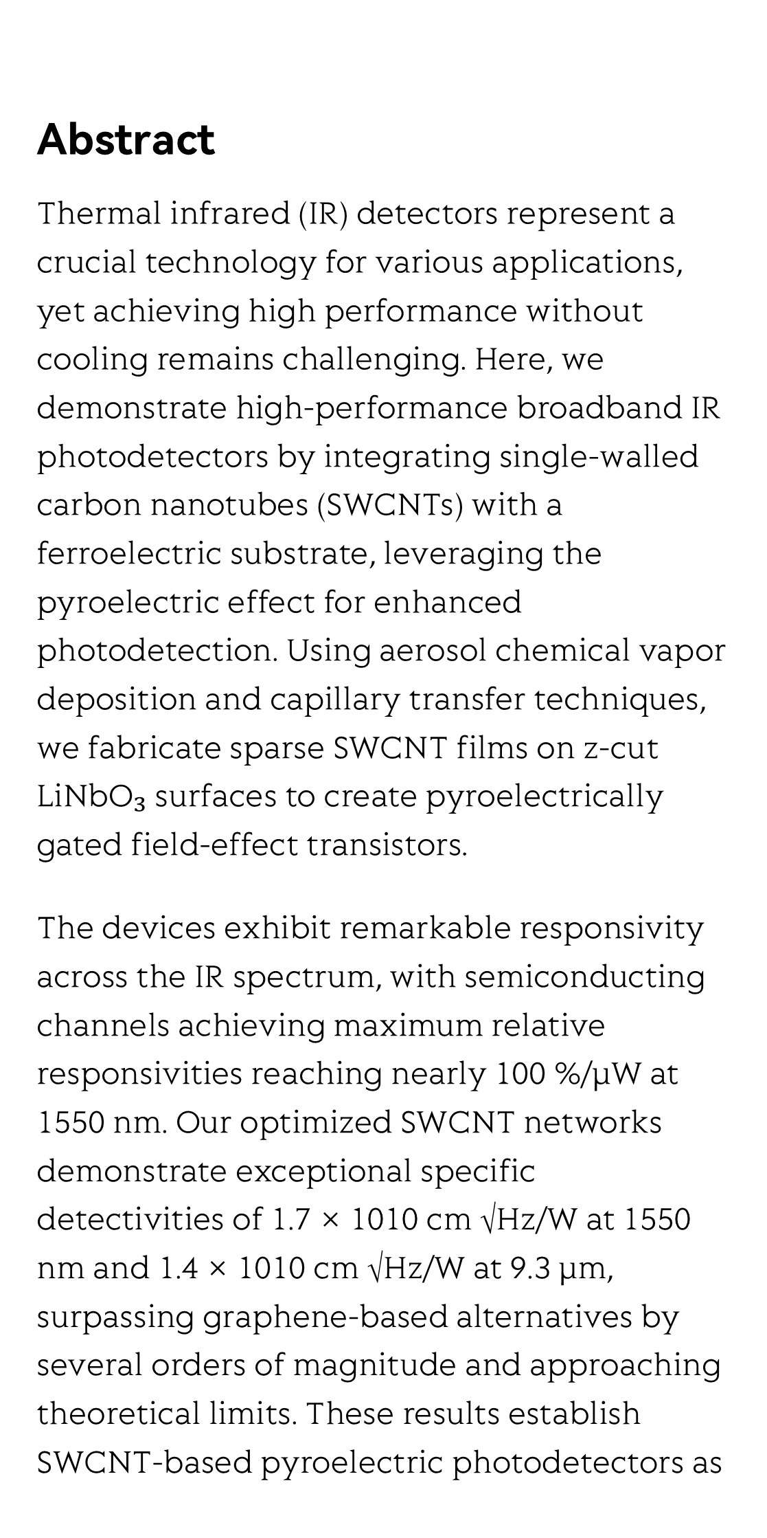 Highly sensitive SWCNT-based pyroelectric phototransistors for broadband room temperature infrared detection_2
