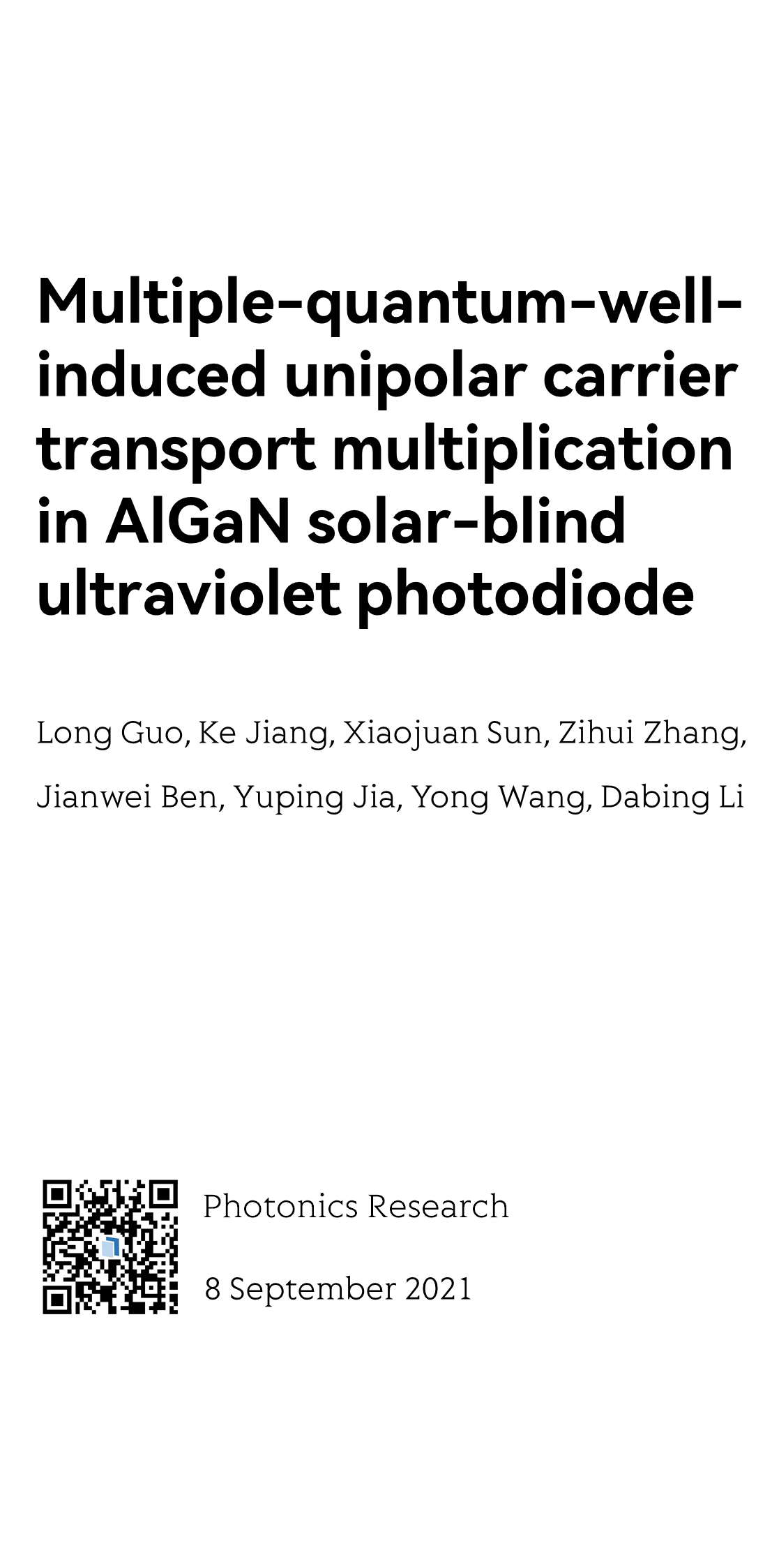 Multiple-quantum-well-induced unipolar carrier transport multiplication in AlGaN solar-blind ultraviolet photodiode_1