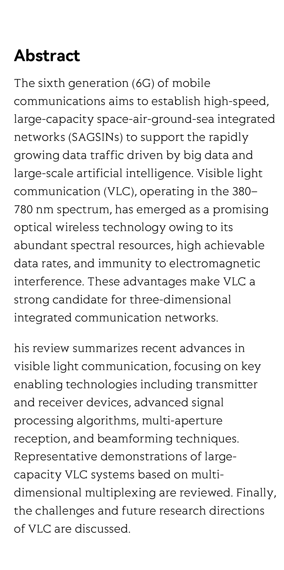 High-speed and large-capacity visible light communication for 6G: advances and perspectives_2