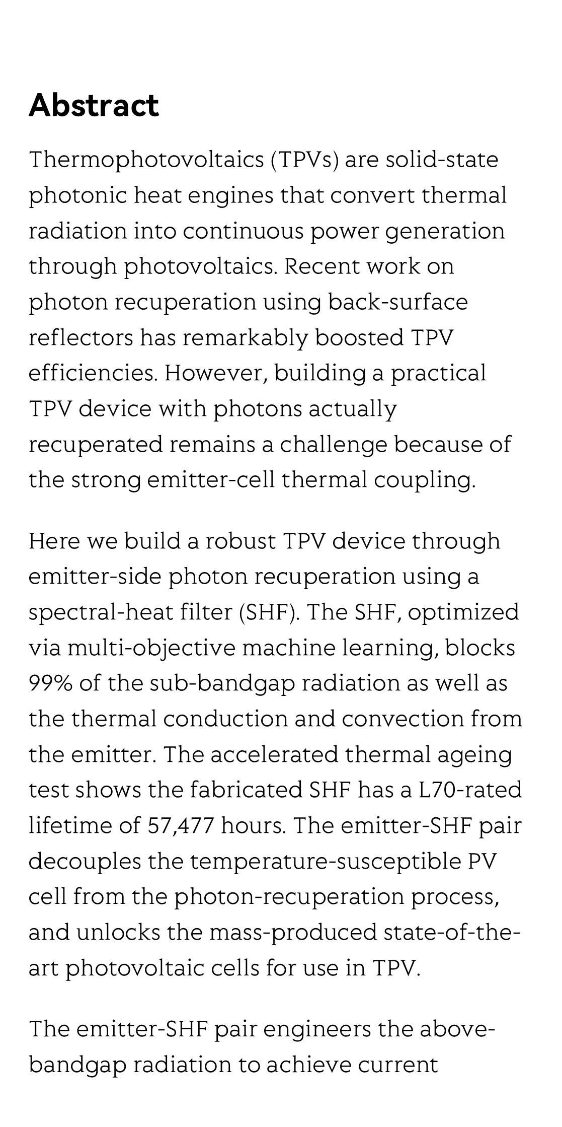 Ultrahigh-efficiency and robust thermophotovoltaic devices via spectral-heat filtering_2
