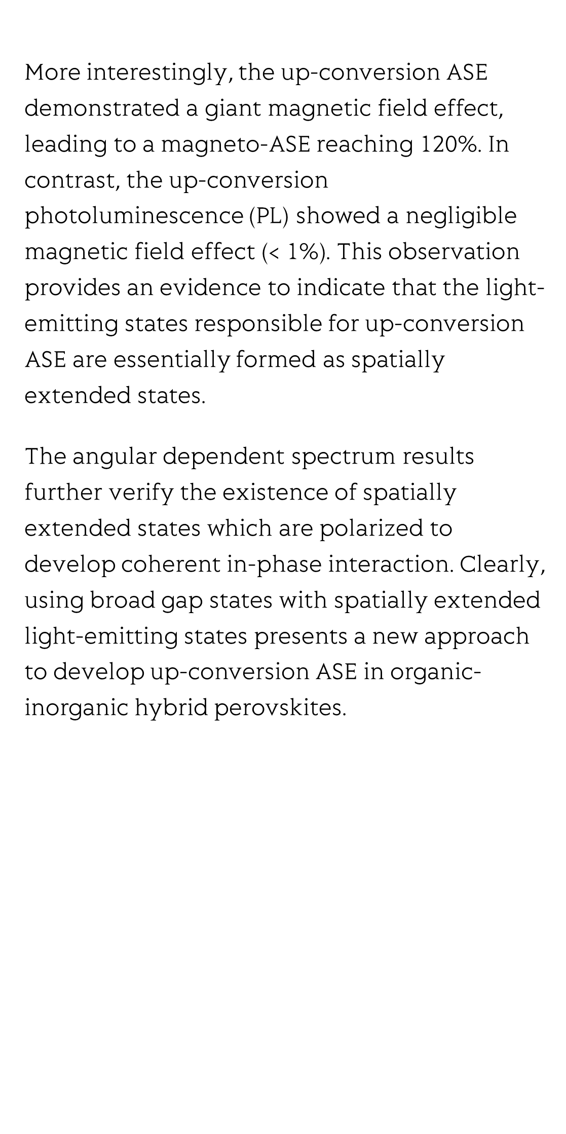 Giant magneto field effect in up-conversion amplified spontaneous emission via spatially extended states in organic-inorganic hybrid perovskites_3