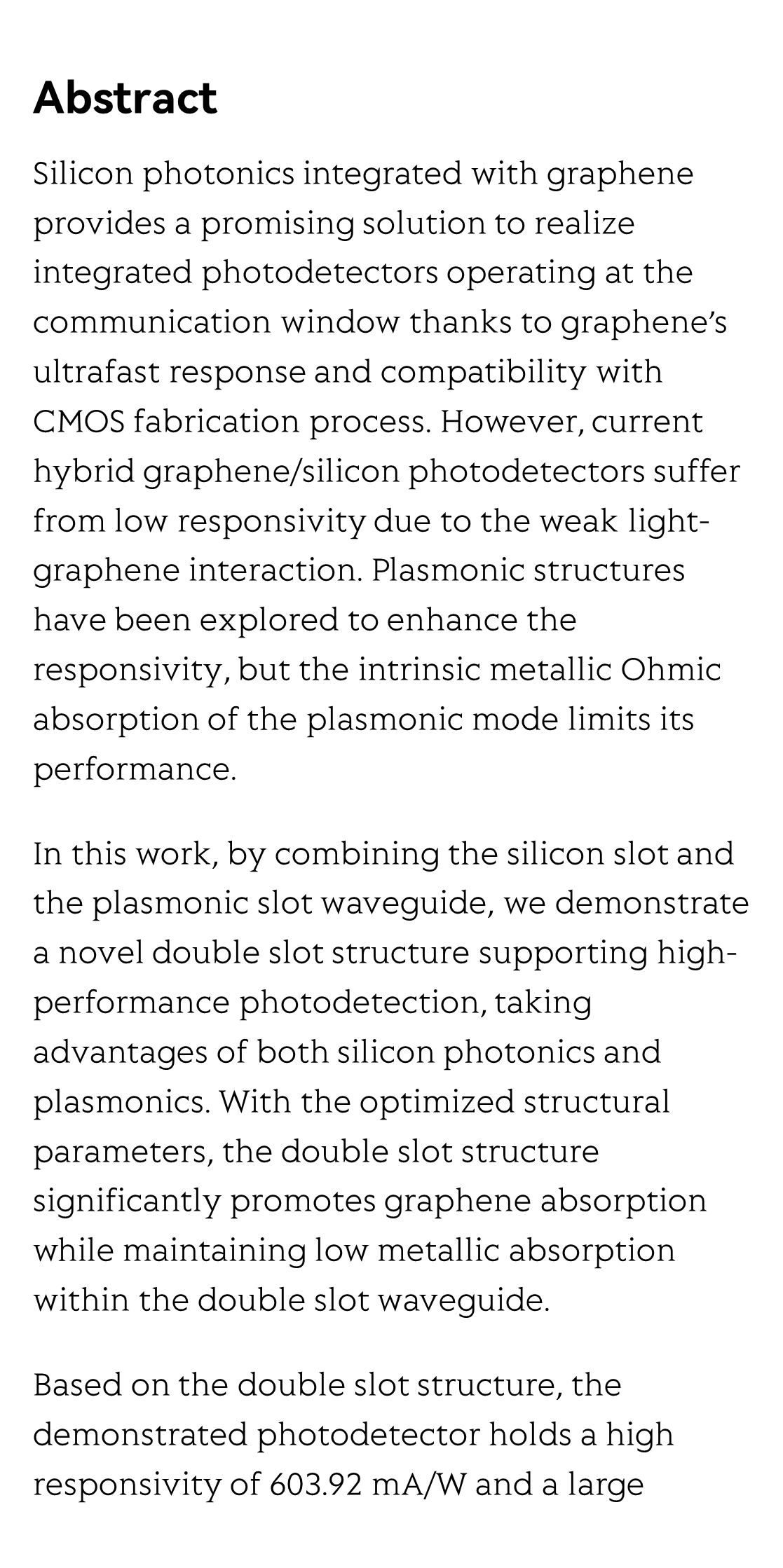 Graphene photodetector employing double slot structure with enhanced responsivity and large bandwidth_2