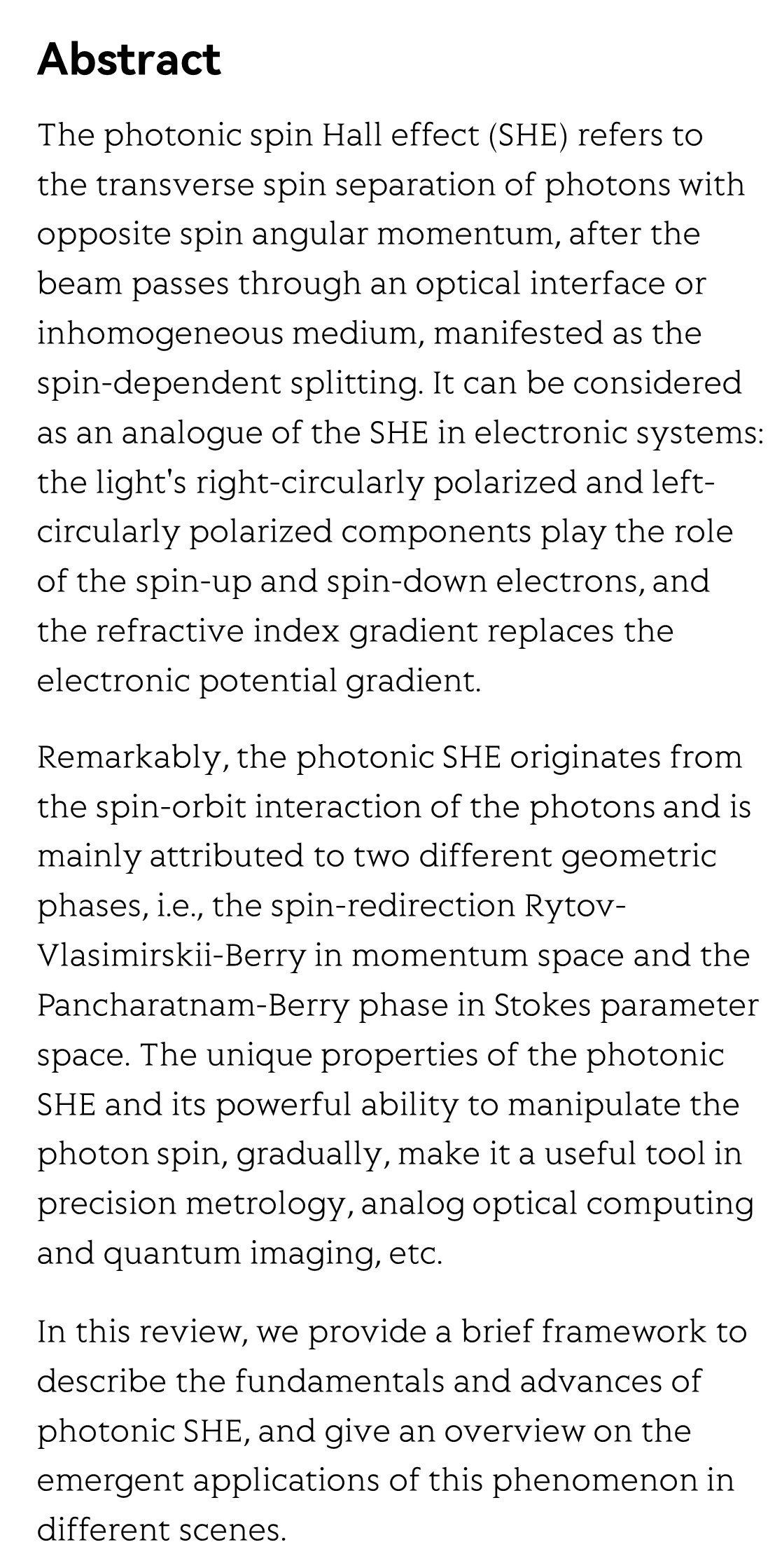 Photonic spin Hall effect: fundamentals and emergent applications_2