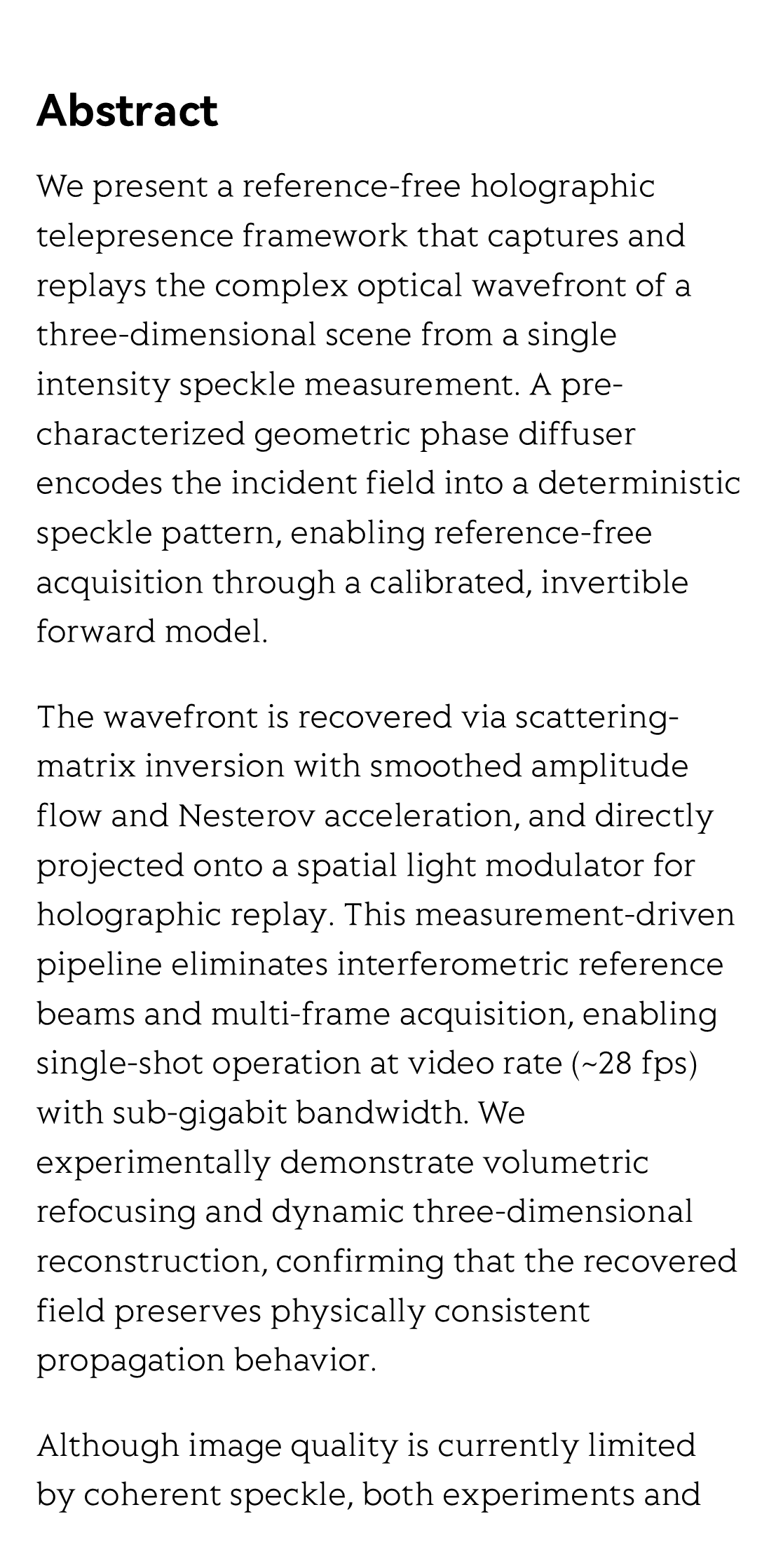 Video-rate wavefront capture and replay via single-shot reference-free measurement: toward holographic telepresence_2