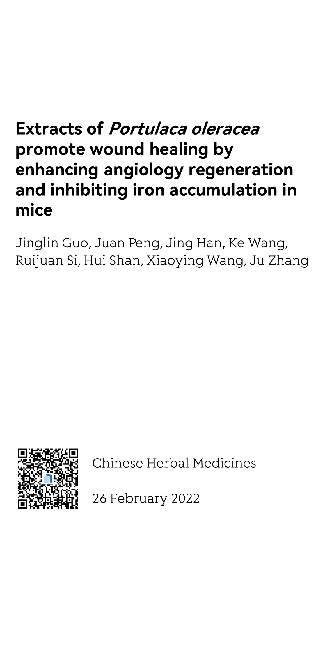 Extracts of Portulaca oleracea promote wound healing by enhancing angiology regeneration and inhibiting iron accumulation in mice_1